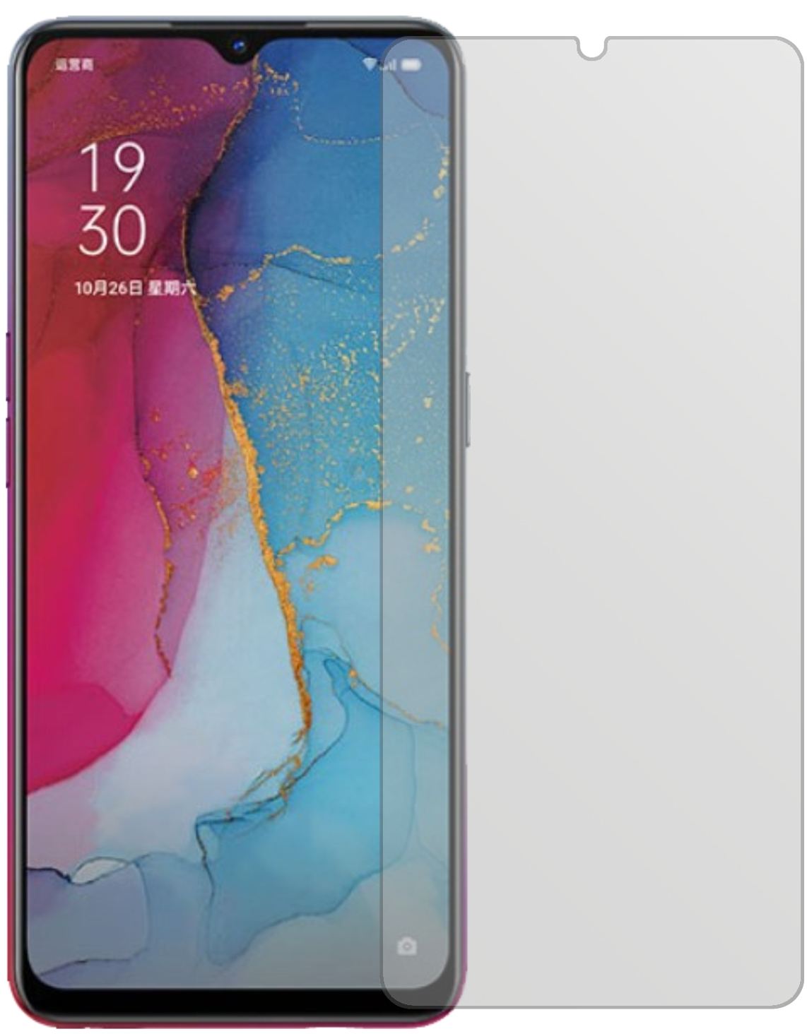 OppoReno3 mit aufgebrachter dipos Displayschutzfolie, die lästige Fingerabdrücke minimiert