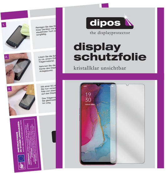 Klare Displayschutzfolie von dipos passend für Oppo Reno3, präziser Zuschnitt und blasenfrei montiert