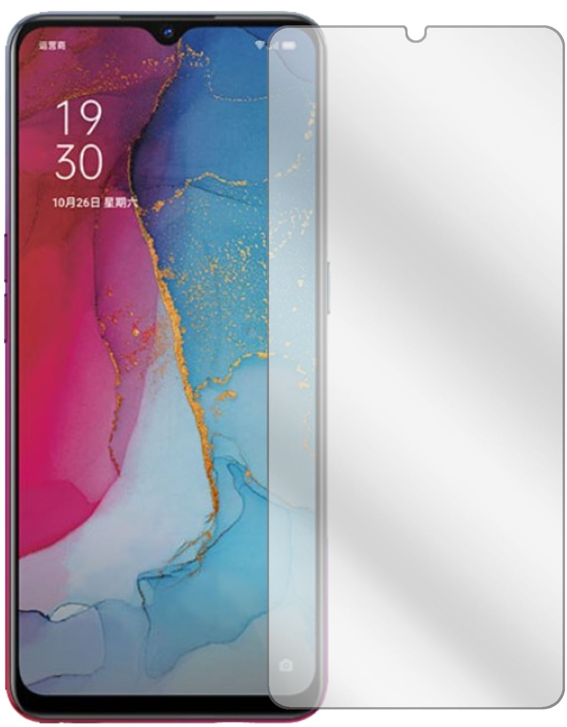 OppoReno3 mit aufgebrachter dipos Displayschutzfolie, glasklare Darstellung ohne Einschränkungen