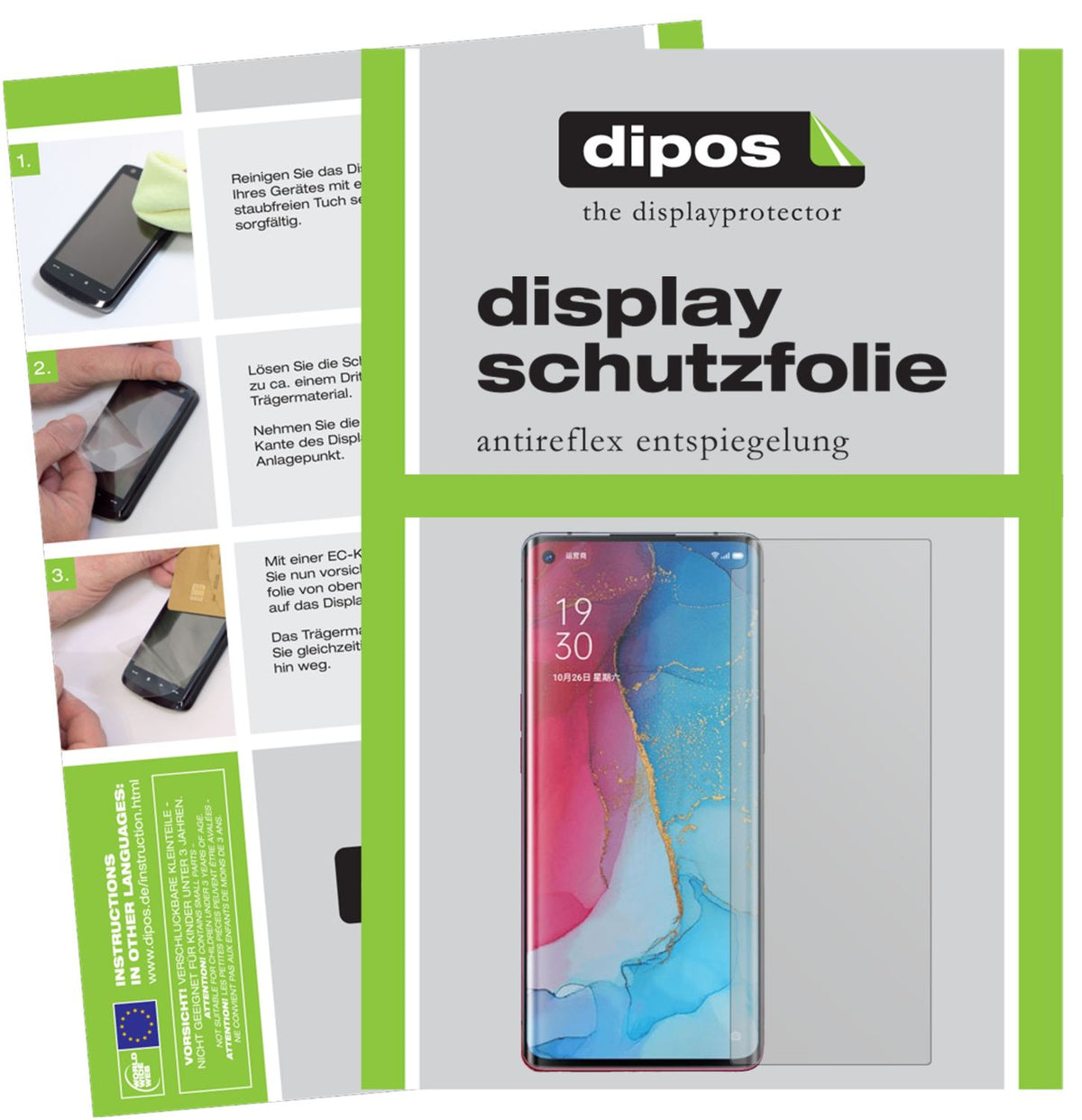 Matte Displayschutzfolie von dipos passend für Oppo Reno3 Pro, präziser Zuschnitt und blasenfrei montiert
