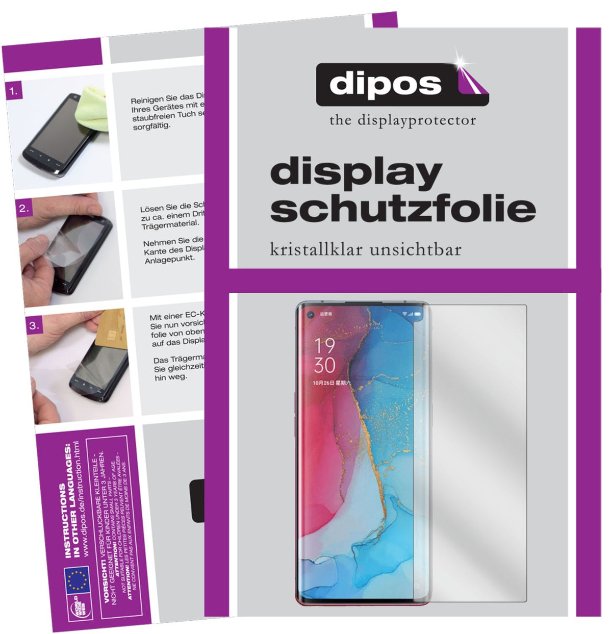 Klare Displayschutzfolie von dipos passend für Oppo Reno3 Pro, präziser Zuschnitt und blasenfrei montiert