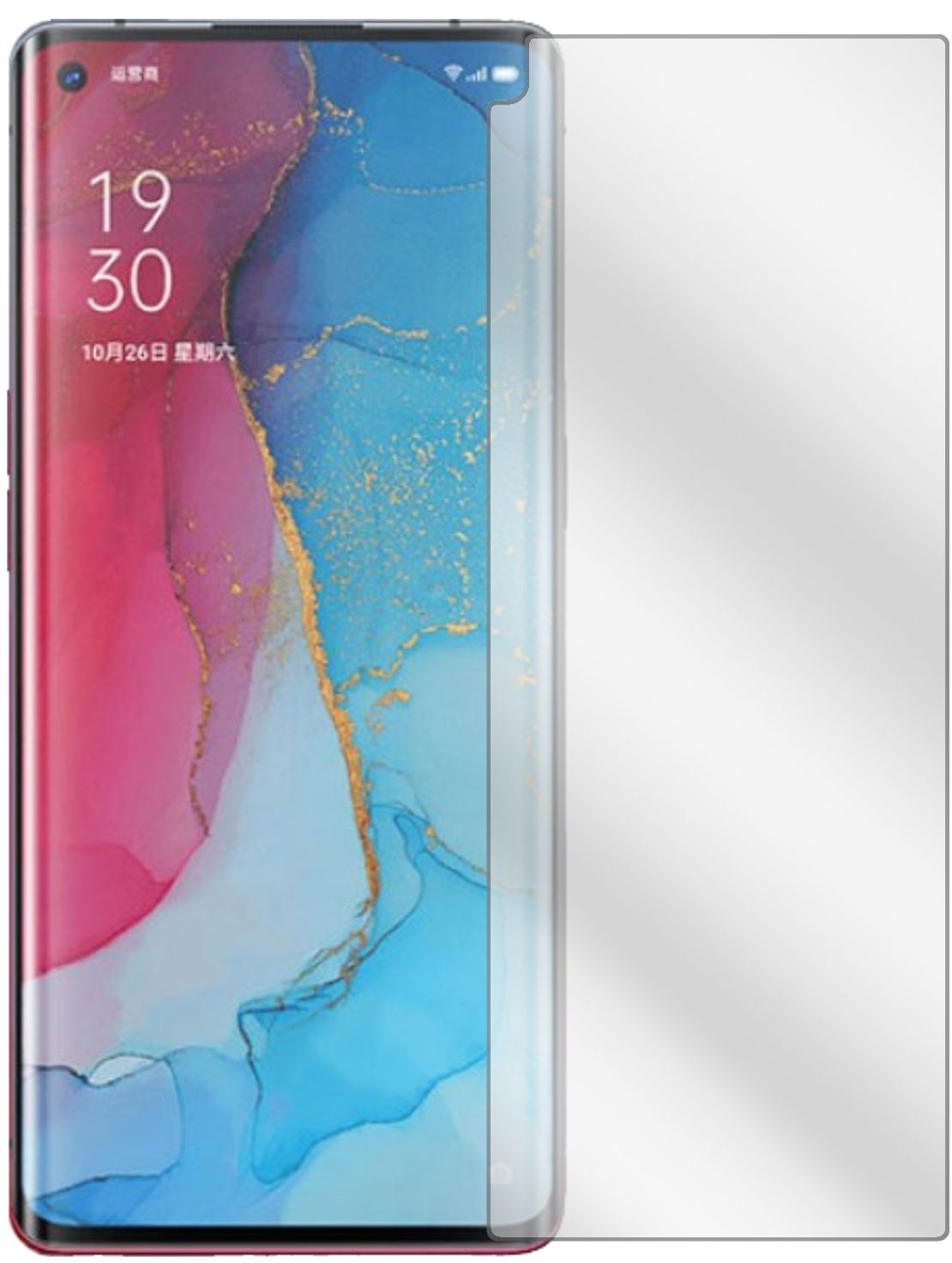 OppoReno3 Pro mit aufgebrachter dipos Displayschutzfolie, glasklare Darstellung ohne Einschränkungen