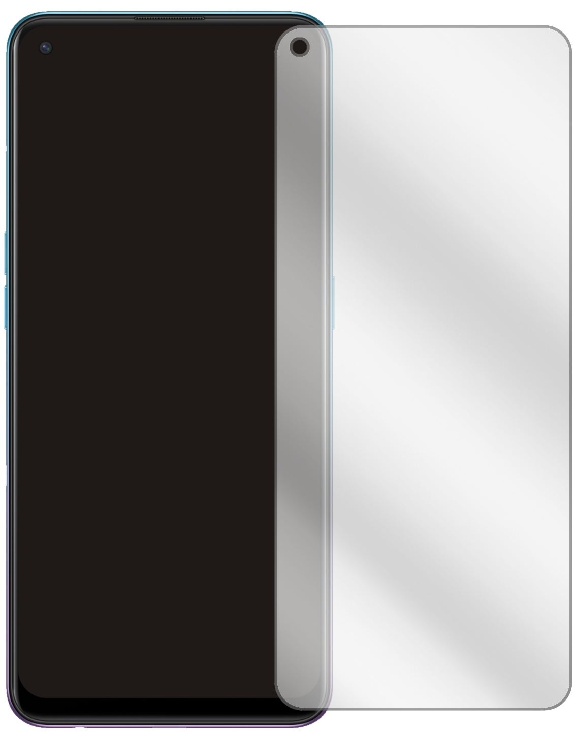 OppoReno5 5G mit aufgebrachter dipos Displayschutzfolie, glasklare Darstellung ohne Einschränkungen