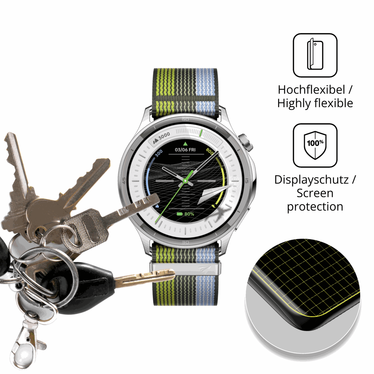 dipos Displayschutz für Oppo Watch S, transparente Oberfläche, geringe Dicke und perfekte Passform