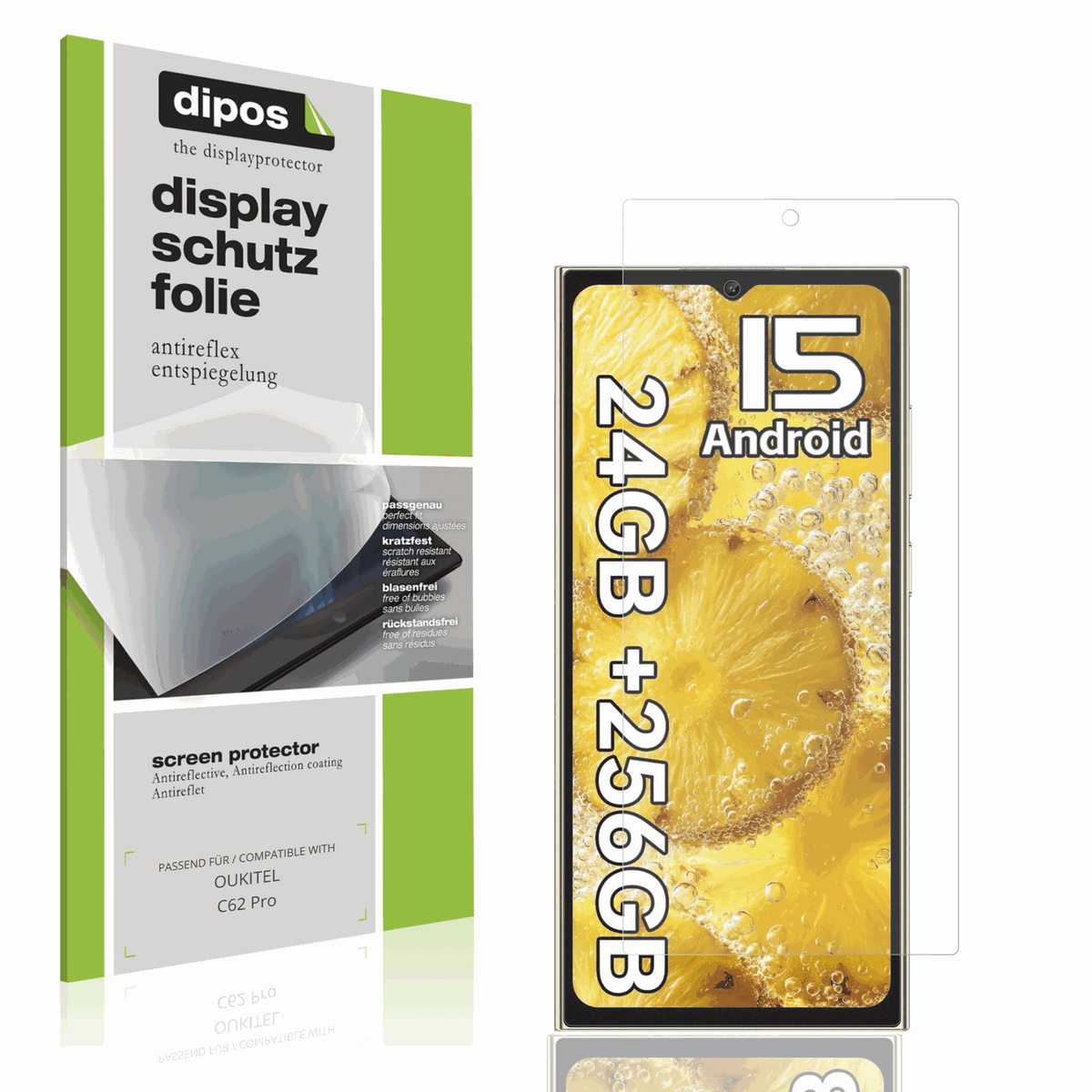 Matte Displayschutzfolie von dipos passend für OUKITEL C62 Pro, präziser Zuschnitt und blasenfrei montiert