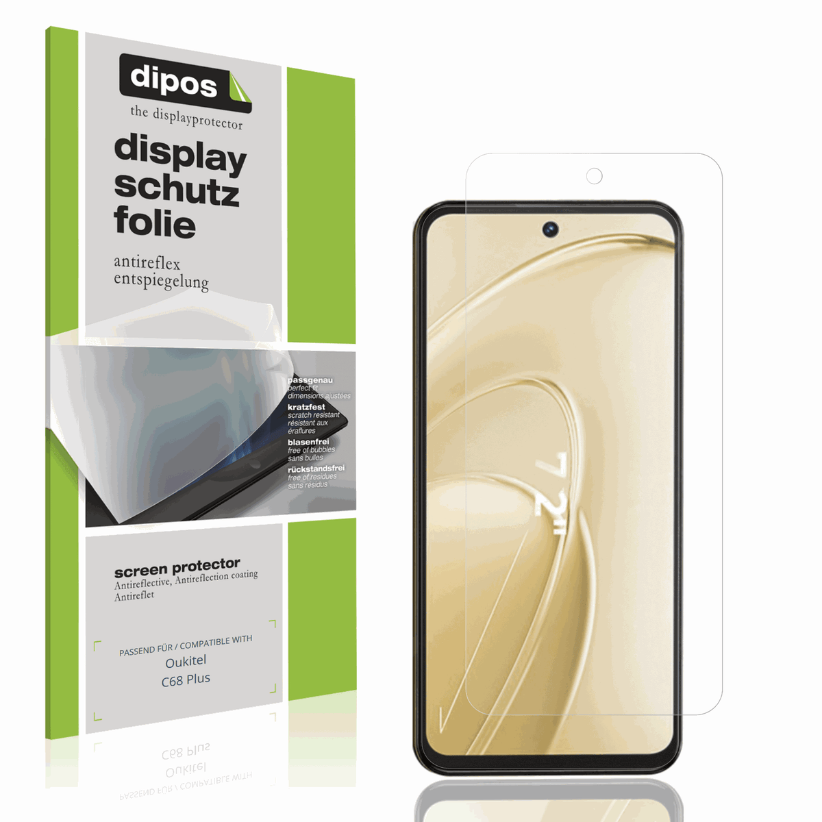 Matte Displayschutzfolie von dipos passend für Oukitel C68 Plus, präziser Zuschnitt und blasenfrei montiert