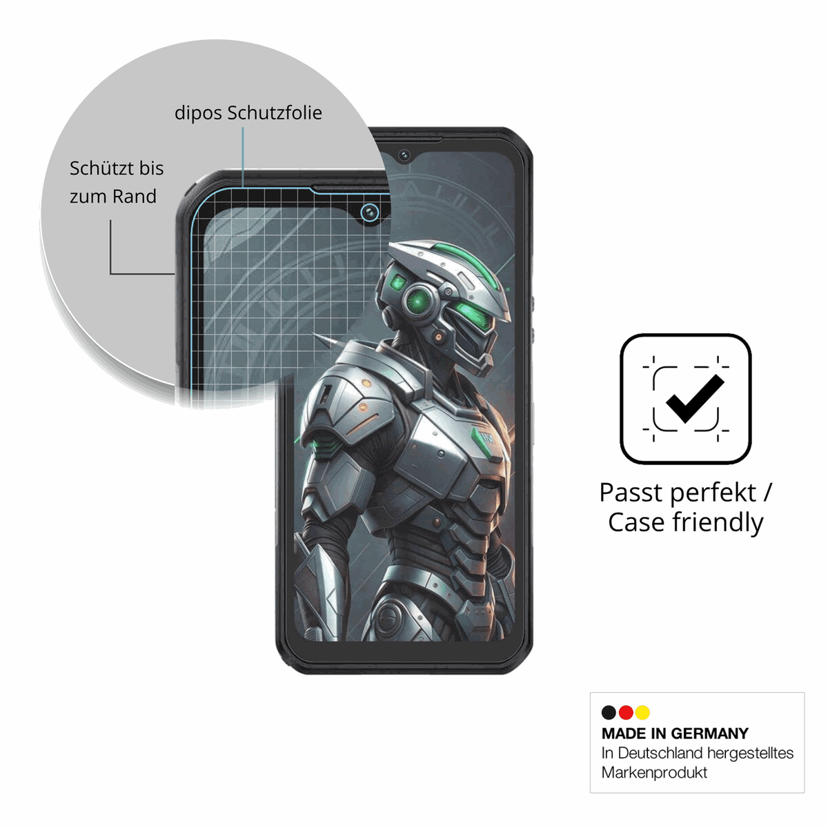 Schutzglasfolie mit optimaler Passform, zur Verwendung mit Hüllen geeignet