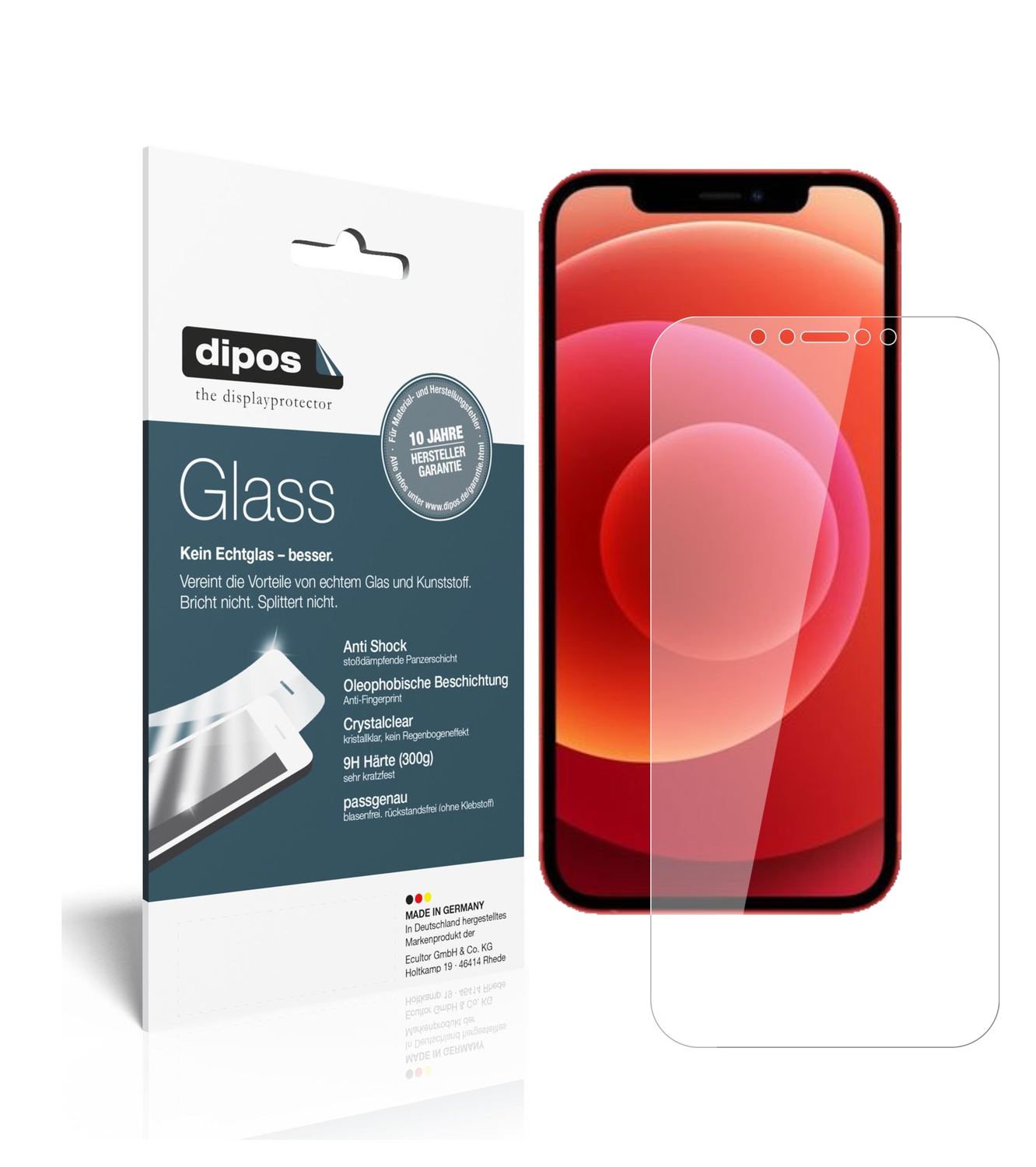 Klare Displayschutzfolie von dipos passend für Apple iPhone 12 Pro Max, 9H kratzfest und blasenfrei montiert