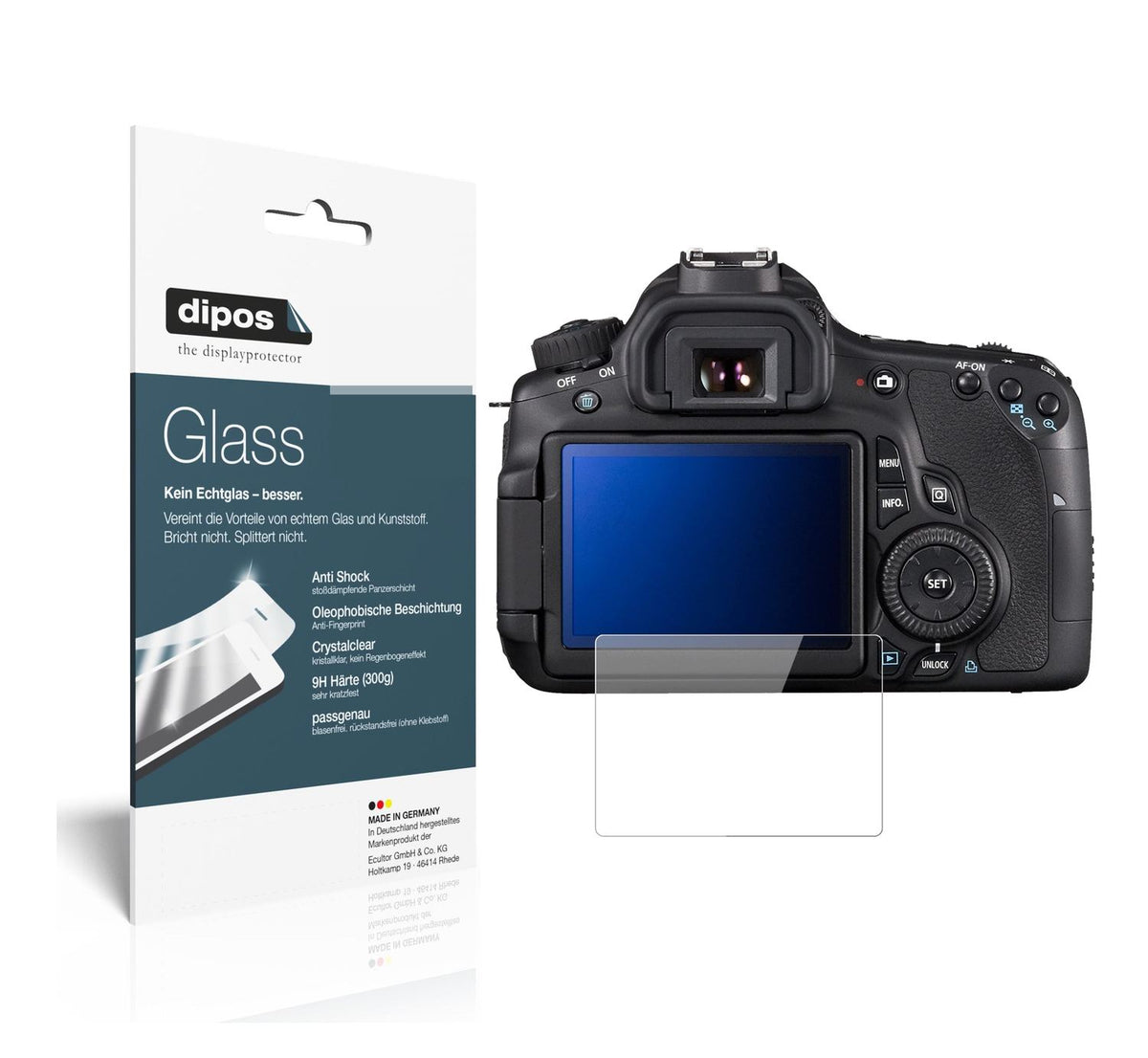 Klare Displayschutzfolie von dipos passend für Canon EOS 60D, 9H kratzfest und blasenfrei montiert