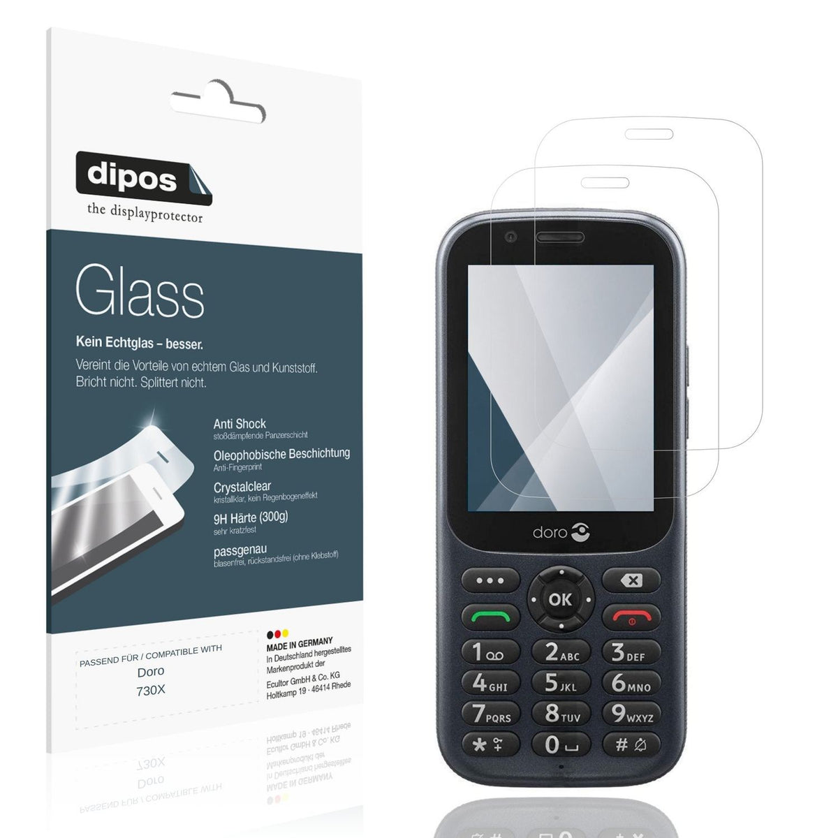 Klare Displayschutzfolie von dipos passend für Doro 730X, 9H kratzfest und blasenfrei montiert