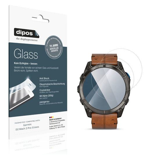 Klare Displayschutzfolie von dipos passend für Garmin D2 Mach 2 Pro 51mm, 9H kratzfest und blasenfrei montiert