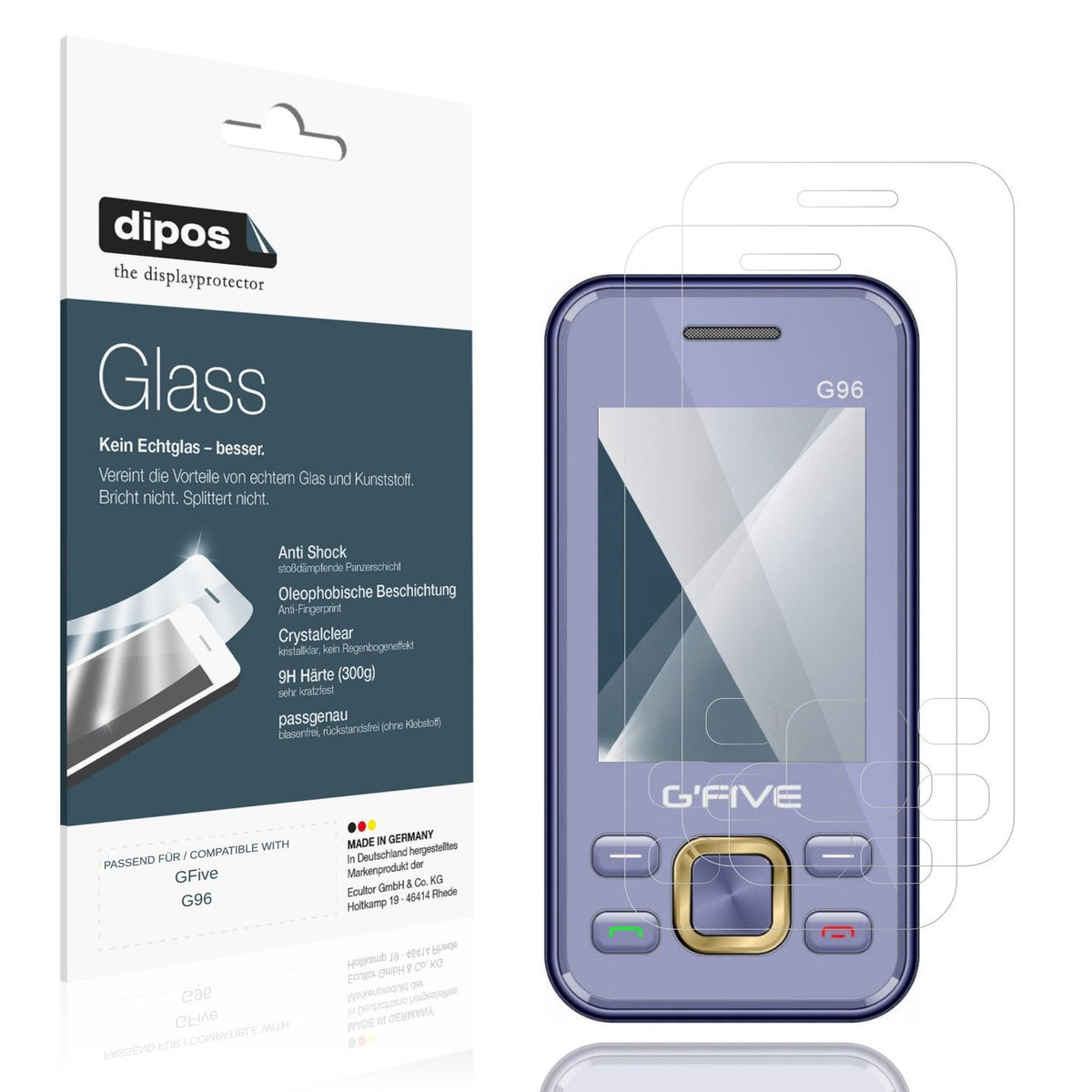 Klare Displayschutzfolie von dipos passend für GFive G96, 9H kratzfest und blasenfrei montiert