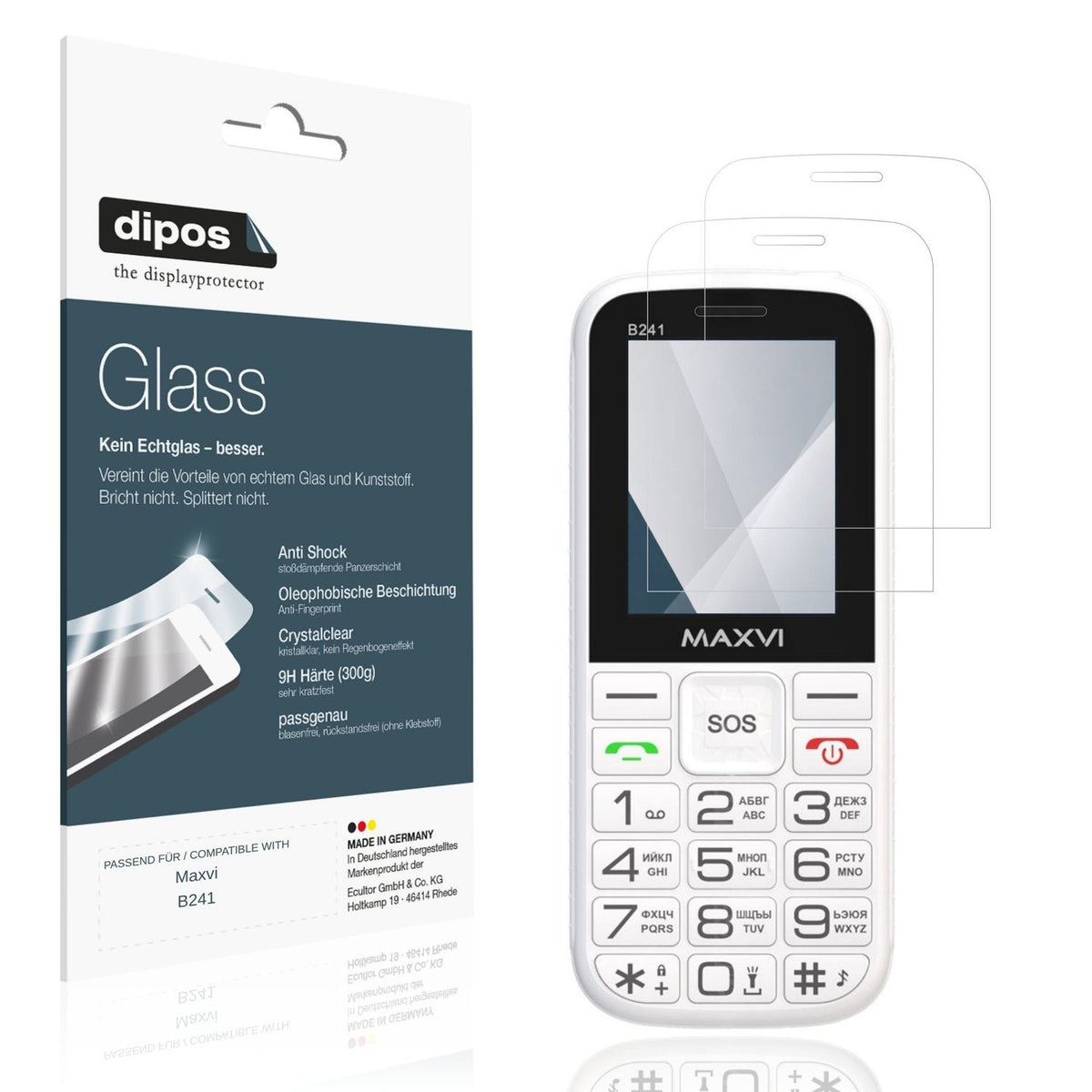 Klare Displayschutzfolie von dipos passend für Maxvi B241, 9H kratzfest und blasenfrei montiert
