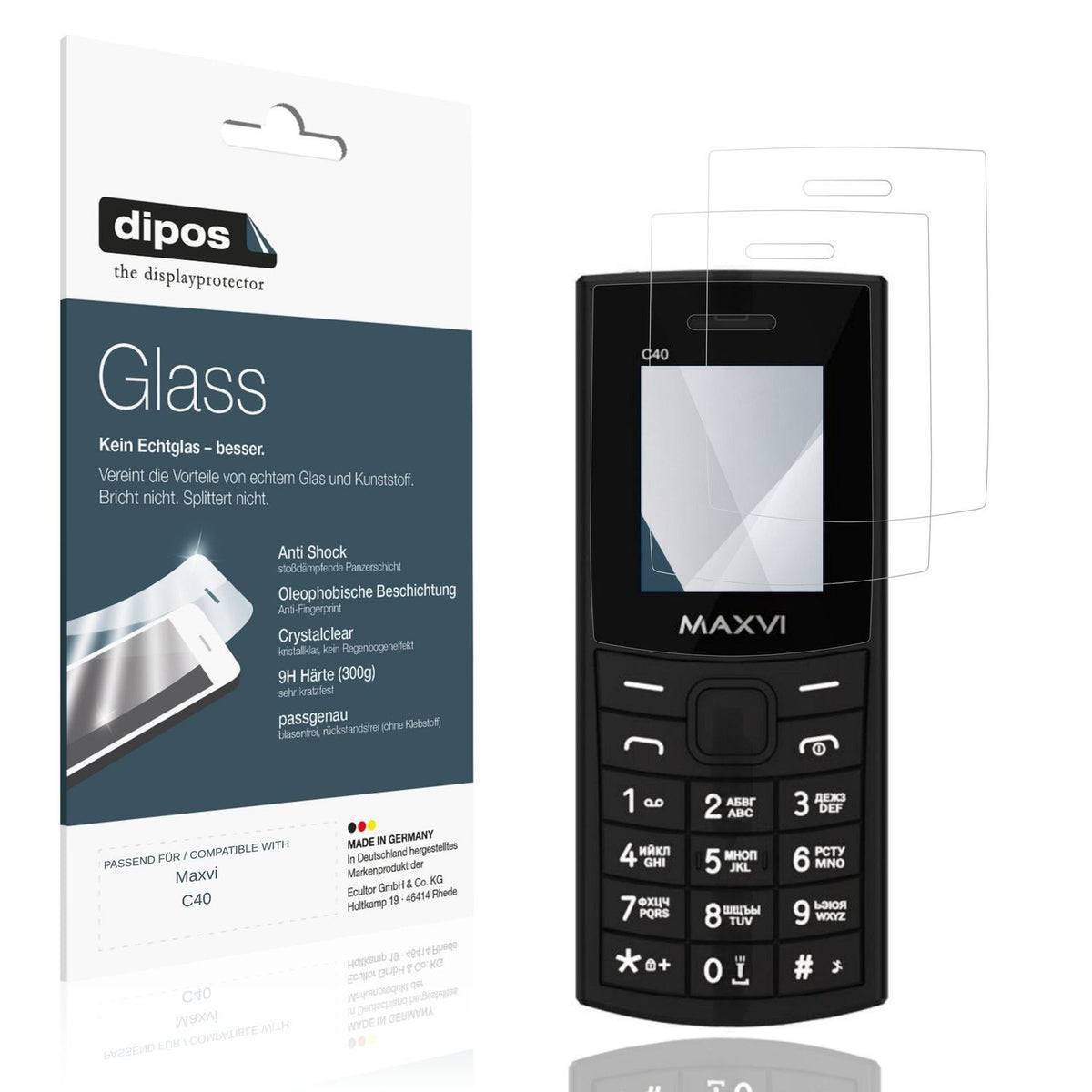 Klare Displayschutzfolie von dipos passend für Maxvi C40, 9H kratzfest und blasenfrei montiert