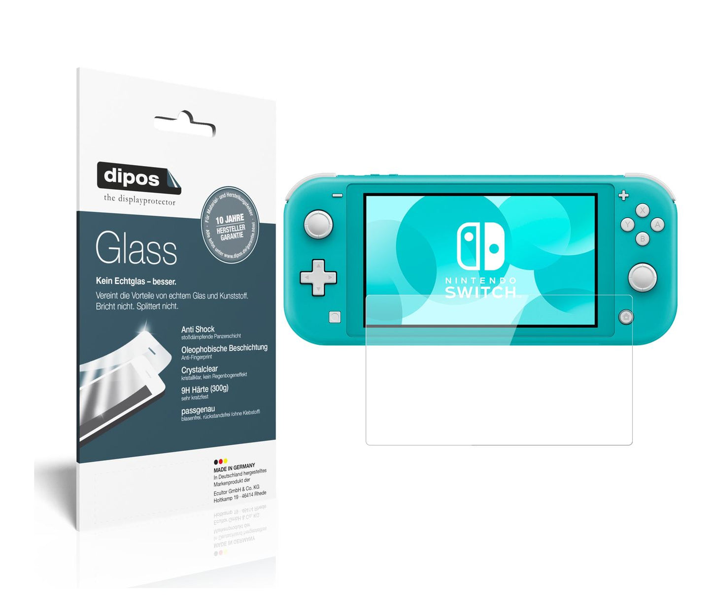 Klare Displayschutzfolie von dipos passend für Nintendo Switch Lite, 9H kratzfest und blasenfrei montiert