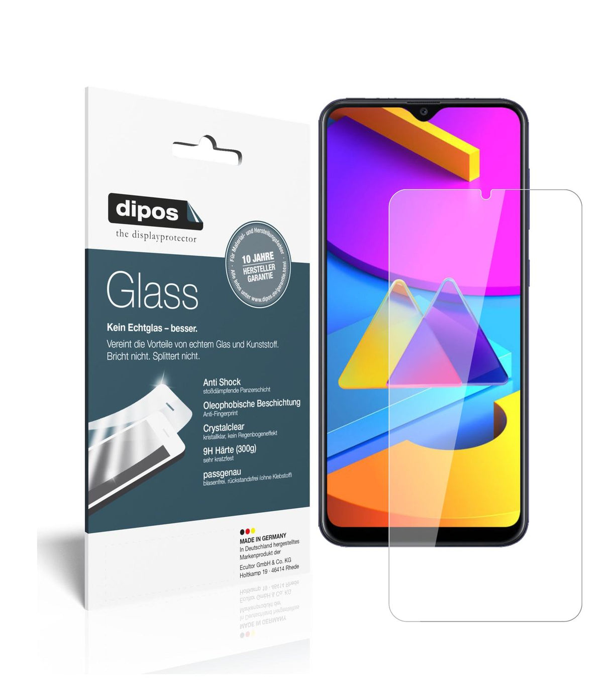 Klare Displayschutzfolie von dipos passend für Samsung Galaxy M10s, 9H kratzfest und blasenfrei montiert