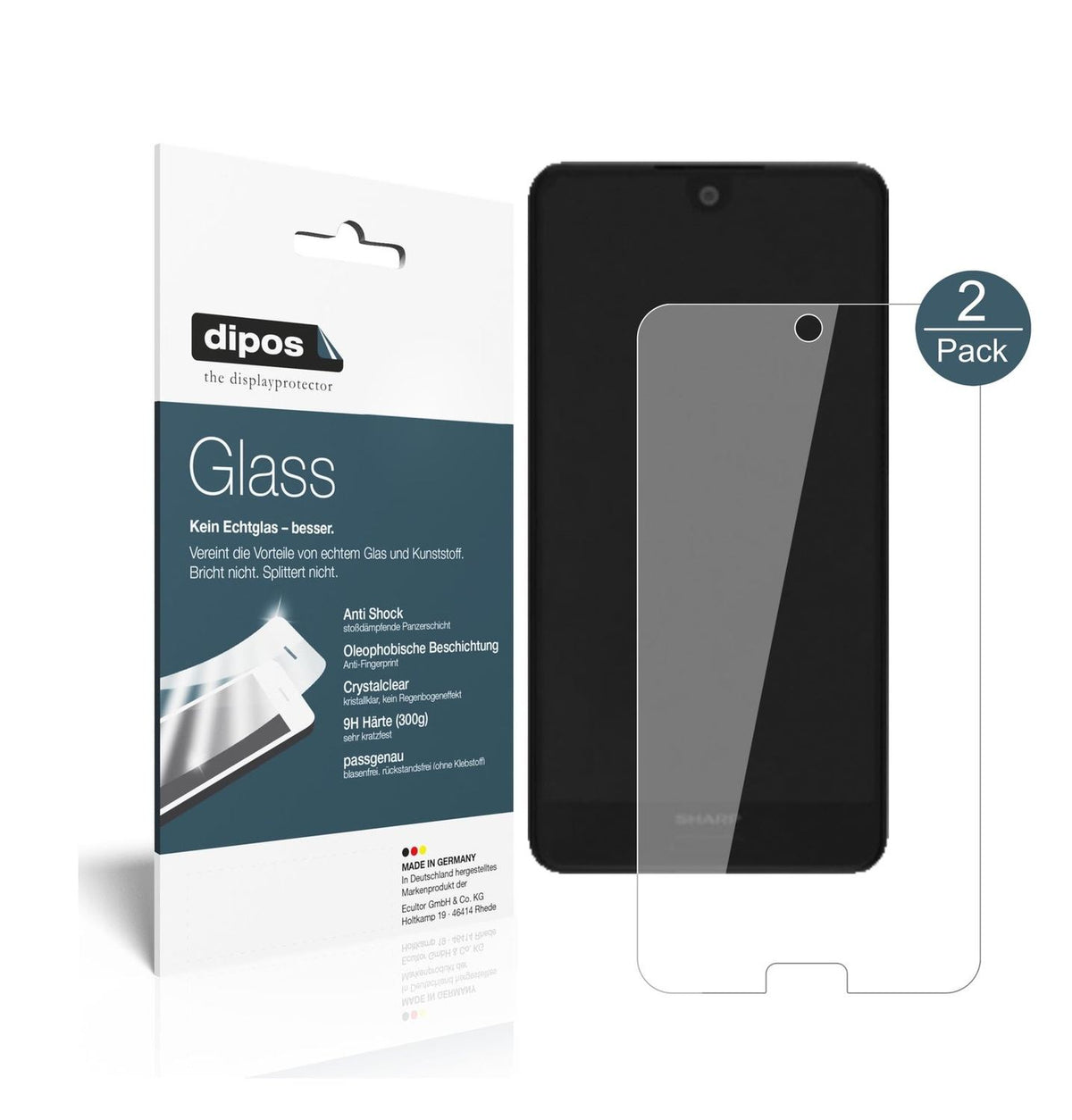 Klare Displayschutzfolie von dipos passend für Sharp Aquos C10, 9H kratzfest und blasenfrei montiert