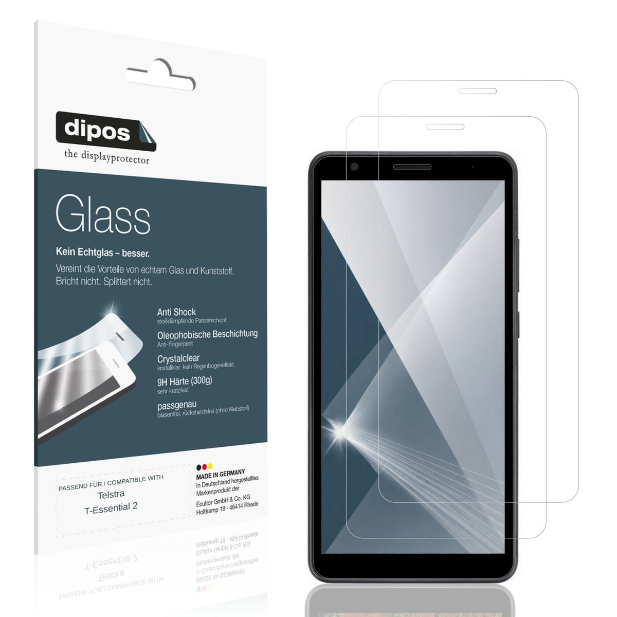 Klare Displayschutzfolie von dipos passend für Telstra T-Essential 2, 9H kratzfest und blasenfrei montiert