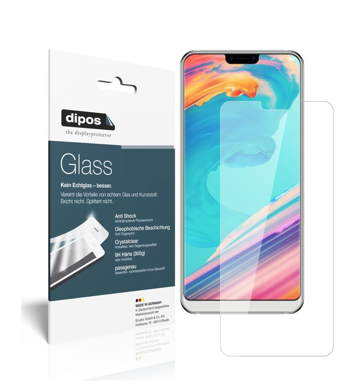 Klare Displayschutzfolie von dipos passend für Ulefone T2 Pro, 9H kratzfest und blasenfrei montiert