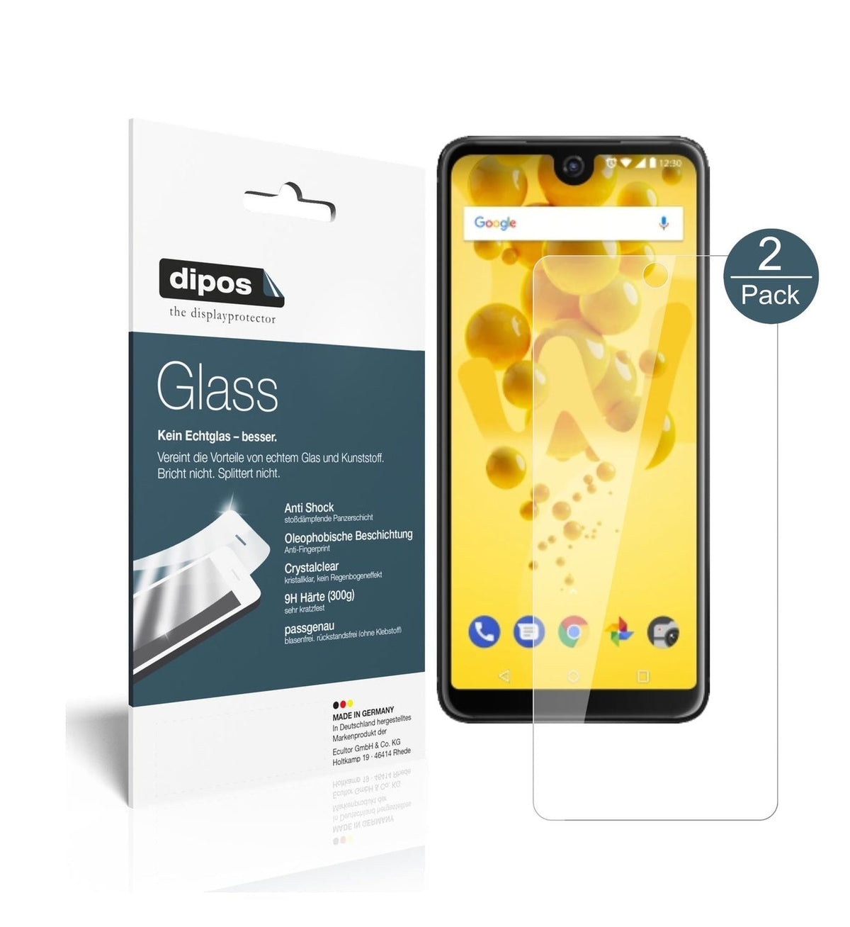 Klare Displayschutzfolie von dipos passend für Wiko View 2, 9H kratzfest und blasenfrei montiert