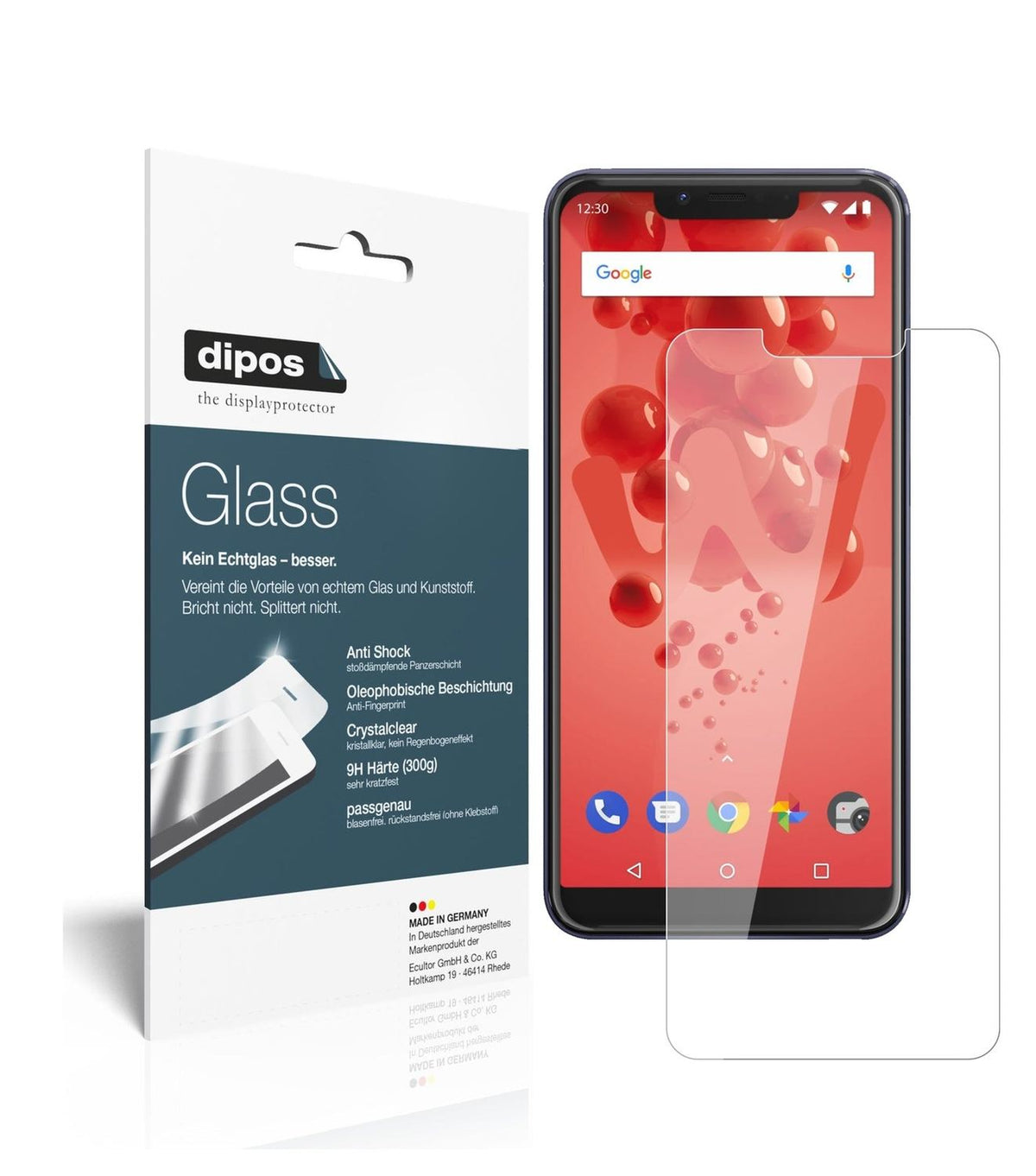 Klare Displayschutzfolie von dipos passend für Wiko View2 Plus, 9H kratzfest und blasenfrei montiert