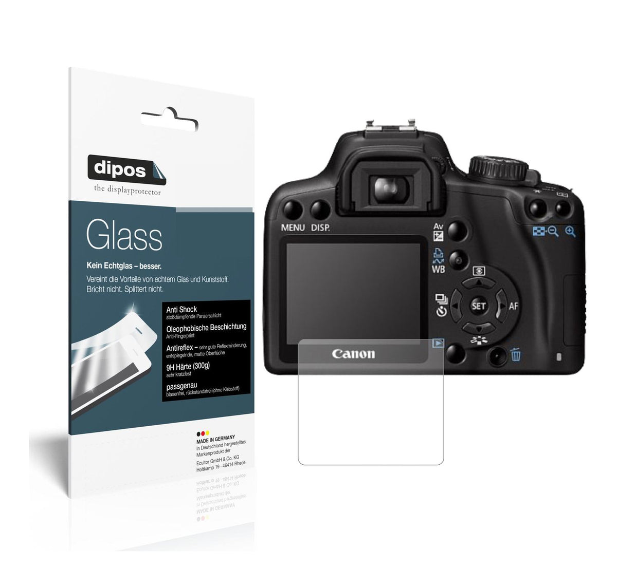 Matte Displayschutzfolie von dipos passend für Canon EOS 1000D, 9H kratzfest und blasenfrei montiert