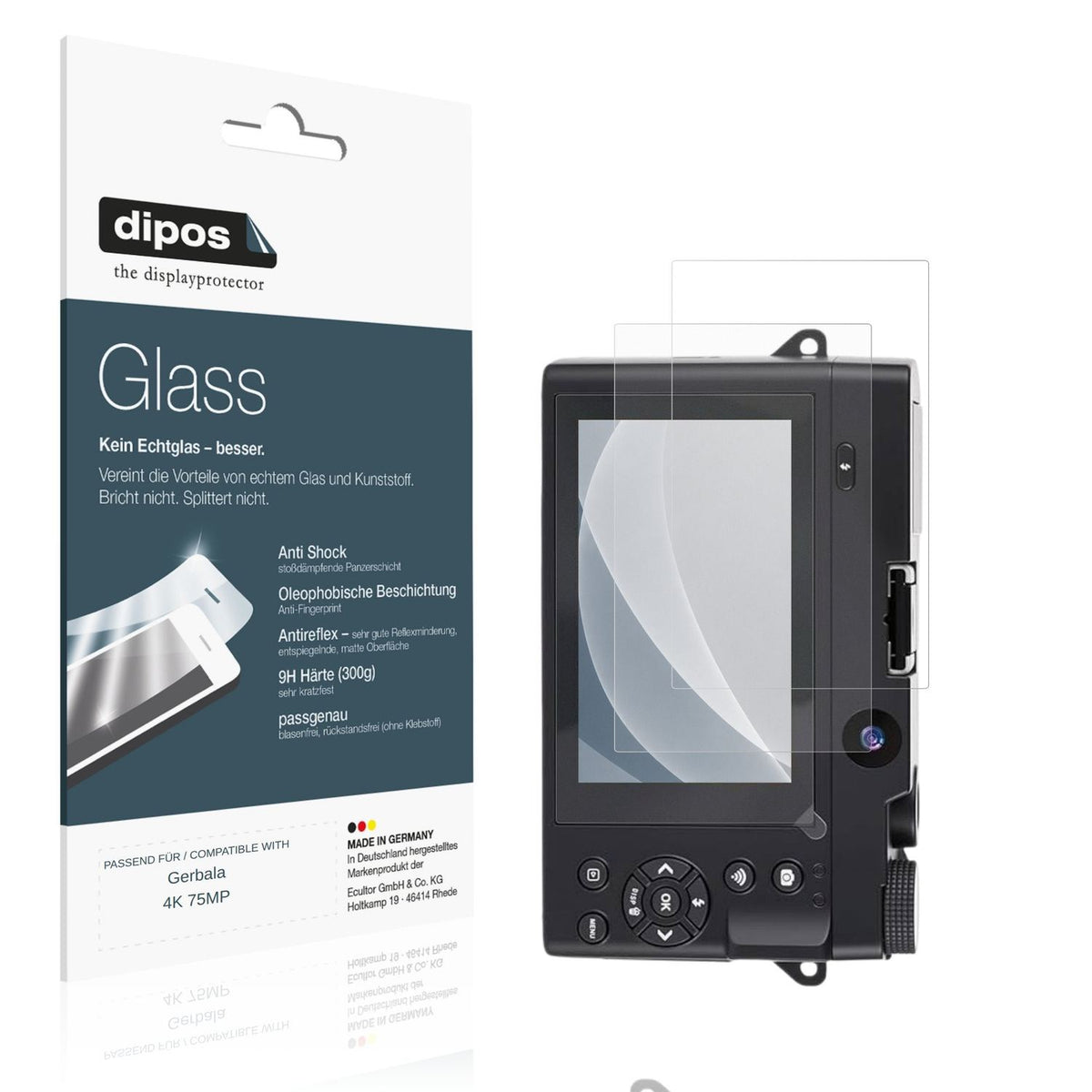Matte Displayschutzfolie von dipos passend für Gerbala 4K 75MP, 9H kratzfest und blasenfrei montiert