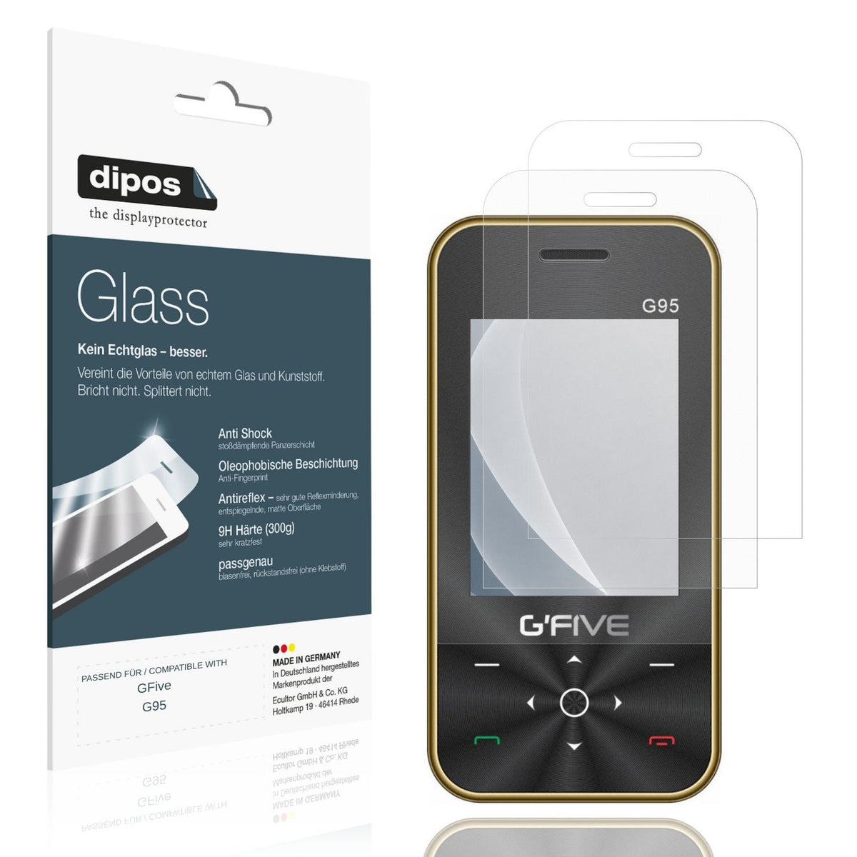 Matte Displayschutzfolie von dipos passend für GFive G95, 9H kratzfest und blasenfrei montiert