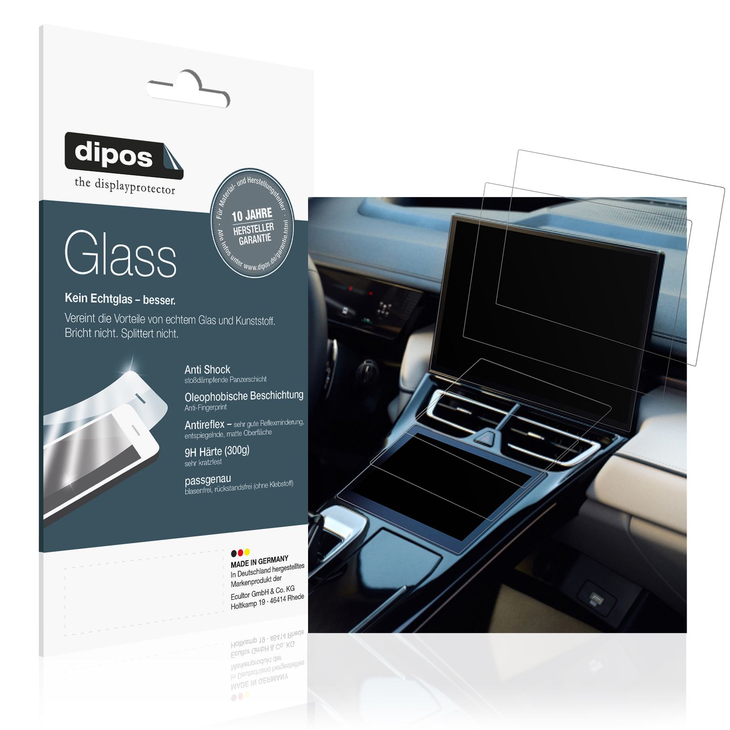 Matte Displayschutzfolie von dipos passend für GWM Wey 05 Dual Touchscreen, 9H kratzfest und blasenfrei montiert
