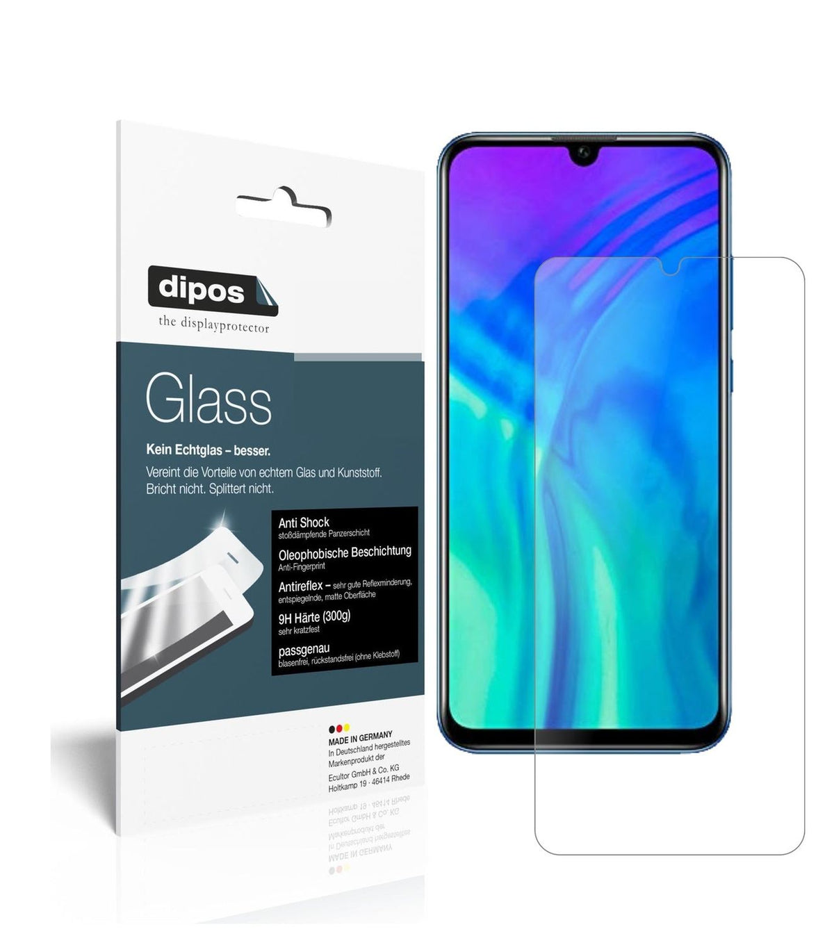 Matte Displayschutzfolie von dipos passend für Honor 20E, 9H kratzfest und blasenfrei montiert