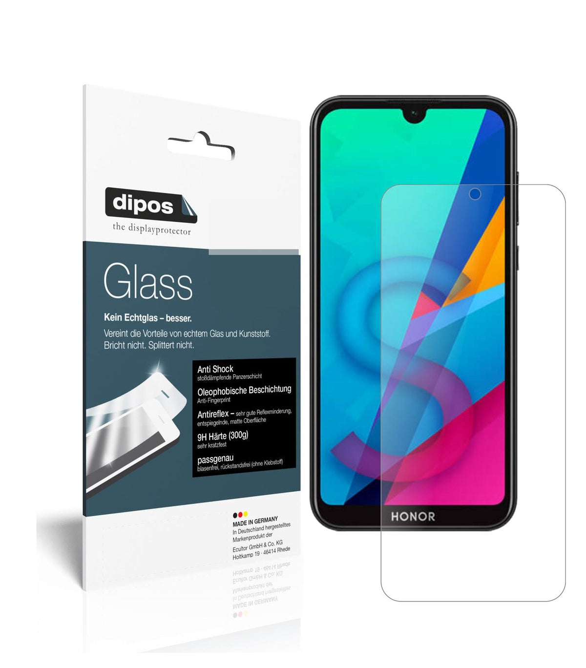 Matte Displayschutzfolie von dipos passend für Honor 8S, 9H kratzfest und blasenfrei montiert