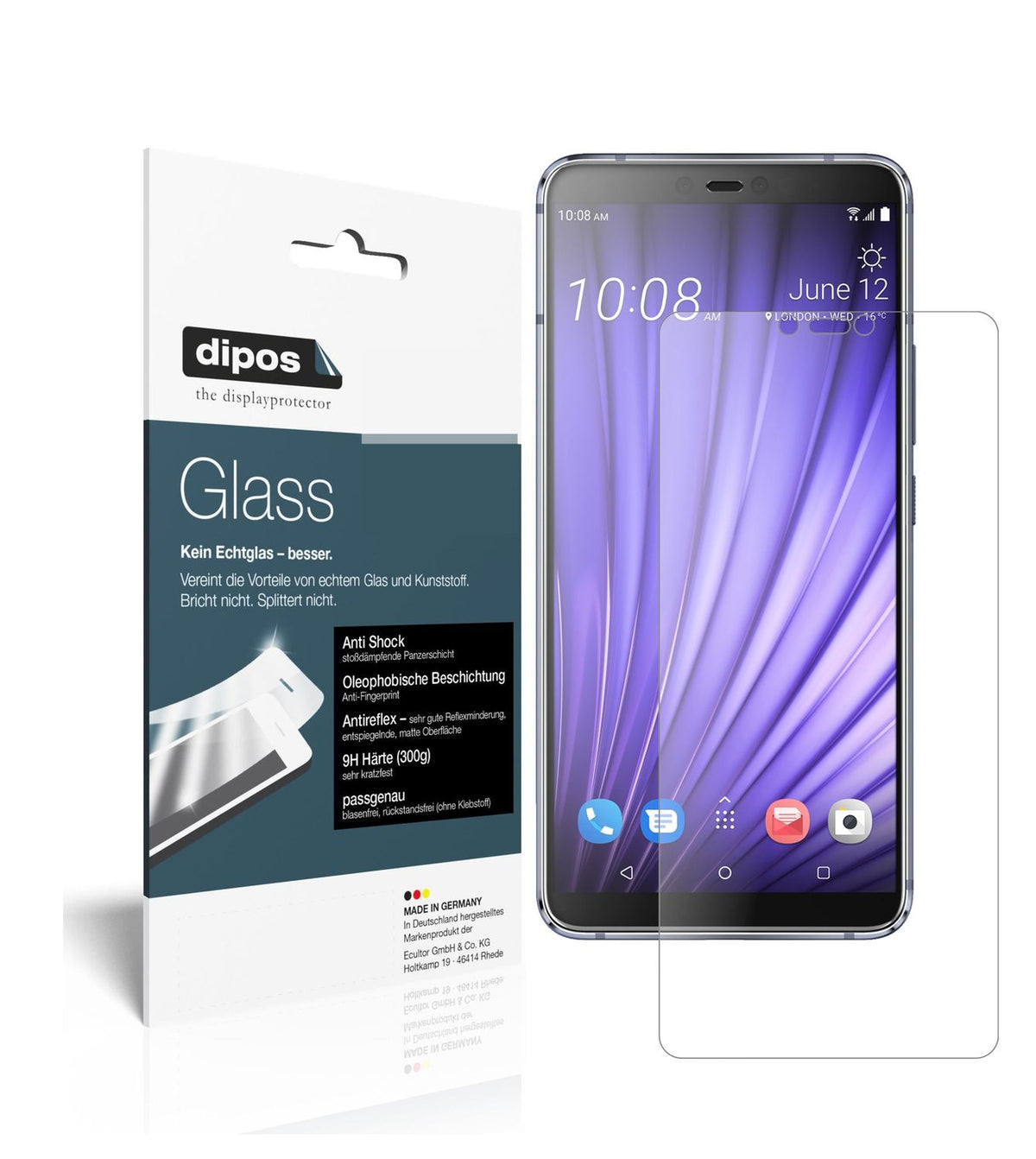 Matte Displayschutzfolie von dipos passend für HTC U19e, 9H kratzfest und blasenfrei montiert