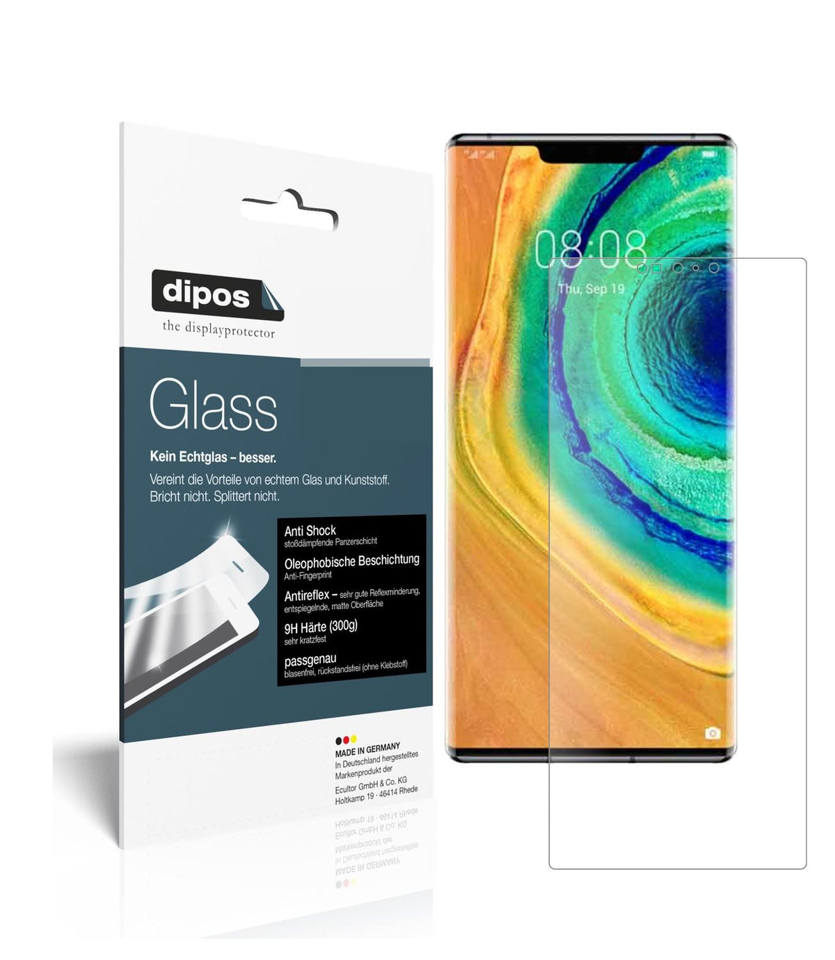 Matte Displayschutzfolie von dipos passend für Huawei Mate 30 Pro, 9H kratzfest und blasenfrei montiert