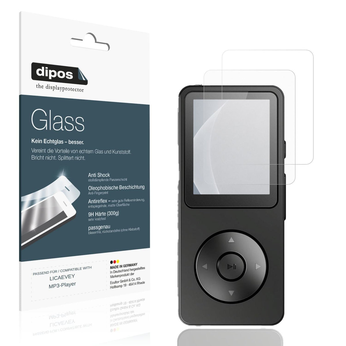 Matte Displayschutzfolie von dipos passend für LICAEVEY MP3-Player, 9H kratzfest und blasenfrei montiert