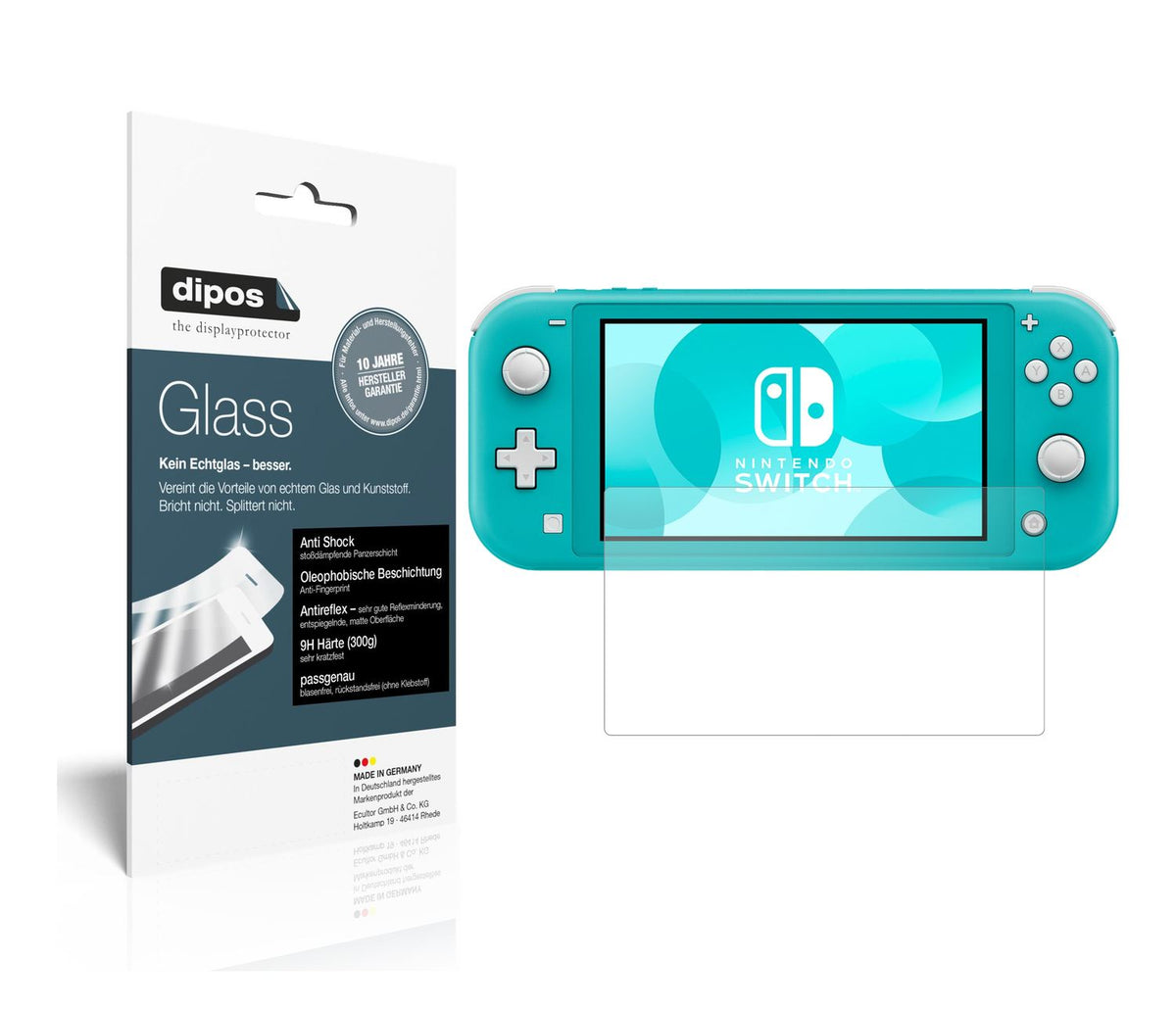 Matte Displayschutzfolie von dipos passend für Nintendo Switch Lite, 9H kratzfest und blasenfrei montiert