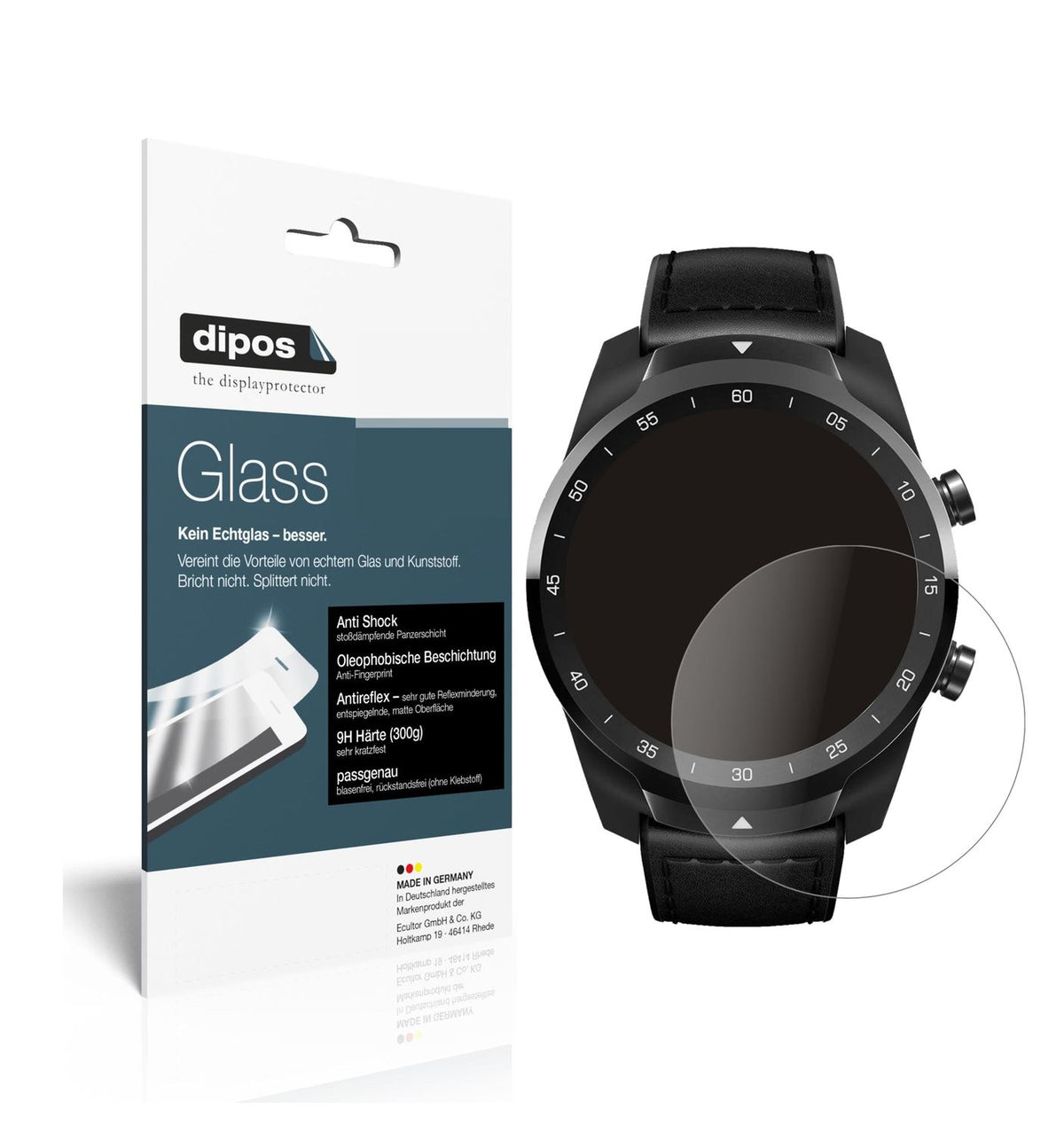 Matte Displayschutzfolie von dipos passend für TicWatch Pro S, 9H kratzfest und blasenfrei montiert