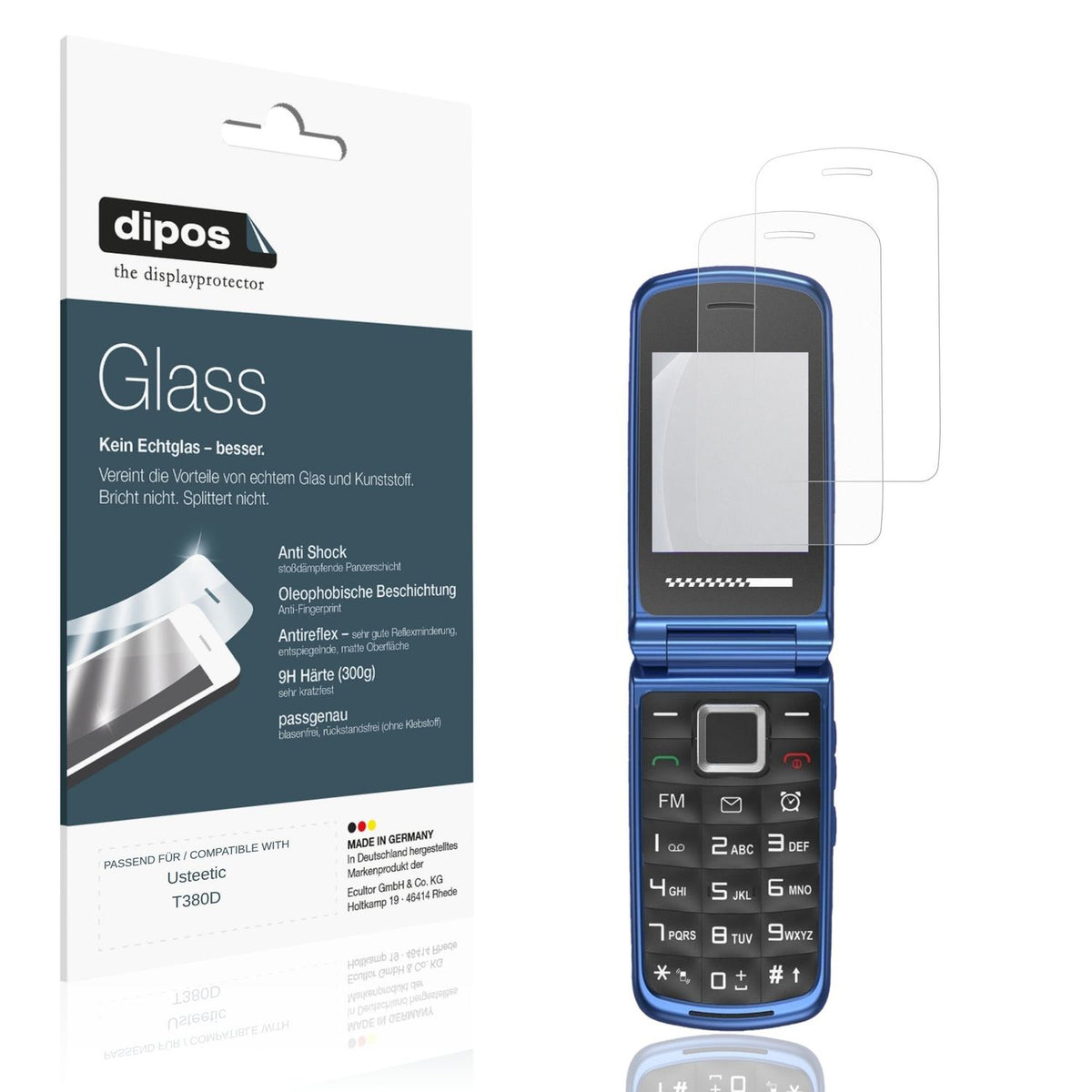 Matte Displayschutzfolie von dipos passend für Usteetic T380D, 9H kratzfest und blasenfrei montiert