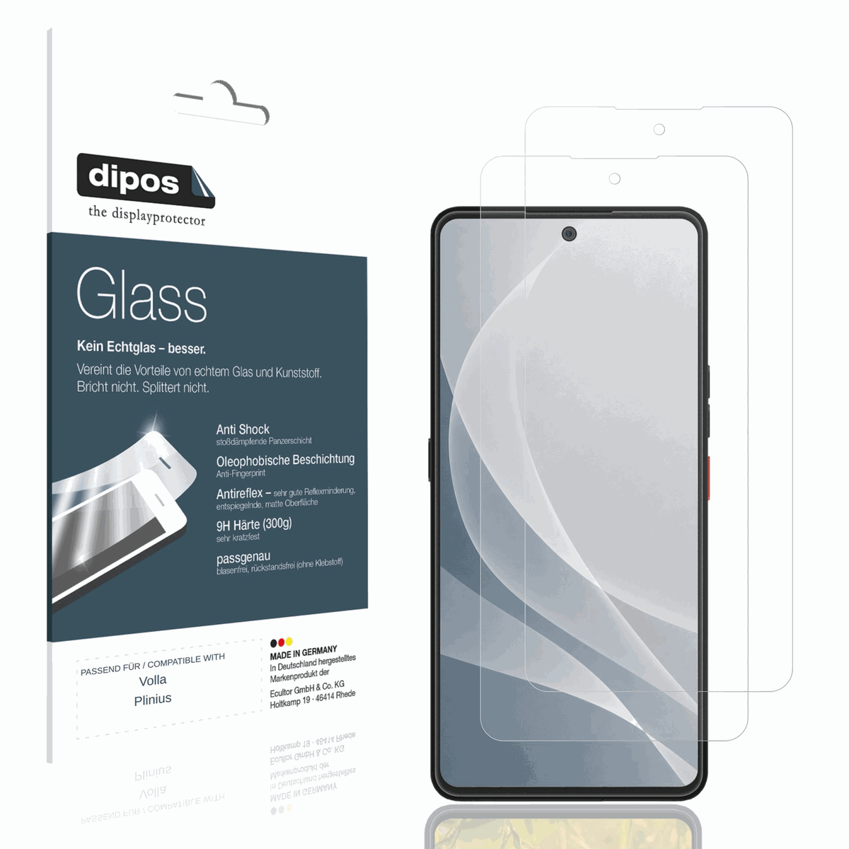 Matte Displayschutzfolie von dipos passend für Volla Plinius, 9H kratzfest und blasenfrei montiert