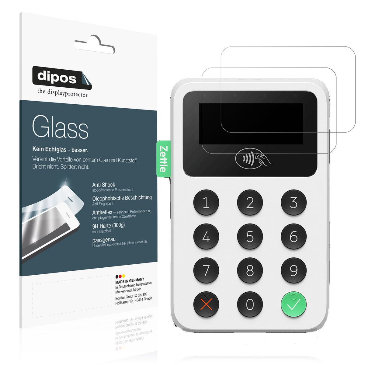 Matte Displayschutzfolie von dipos passend für Zettle Reader 2, 9H kratzfest und blasenfrei montiert