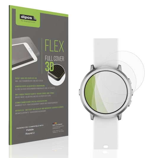 Matte Displayschutzfolie von dipos passend für Pebble Round 2, 100% Displayabdeckung und blasenfreie Montage