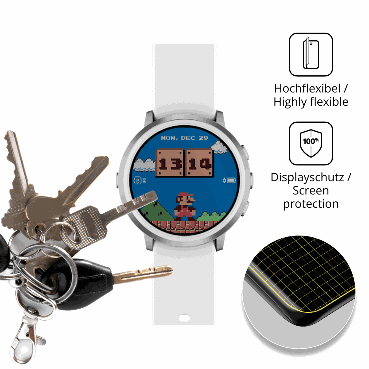 dipos Displayschutz für Pebble Round 2, transparente Oberfläche, geringe Dicke und perfekte Passform