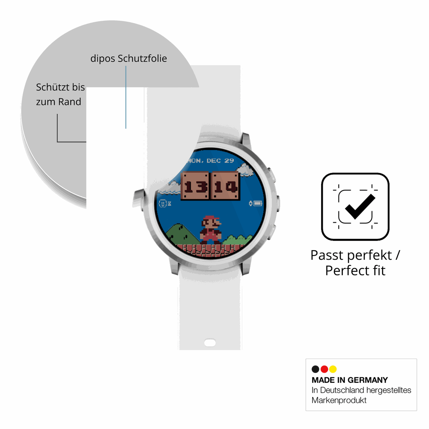 Schutzfolie mit optimaler Passform, zur Verwendung mit Hüllen geeignet
