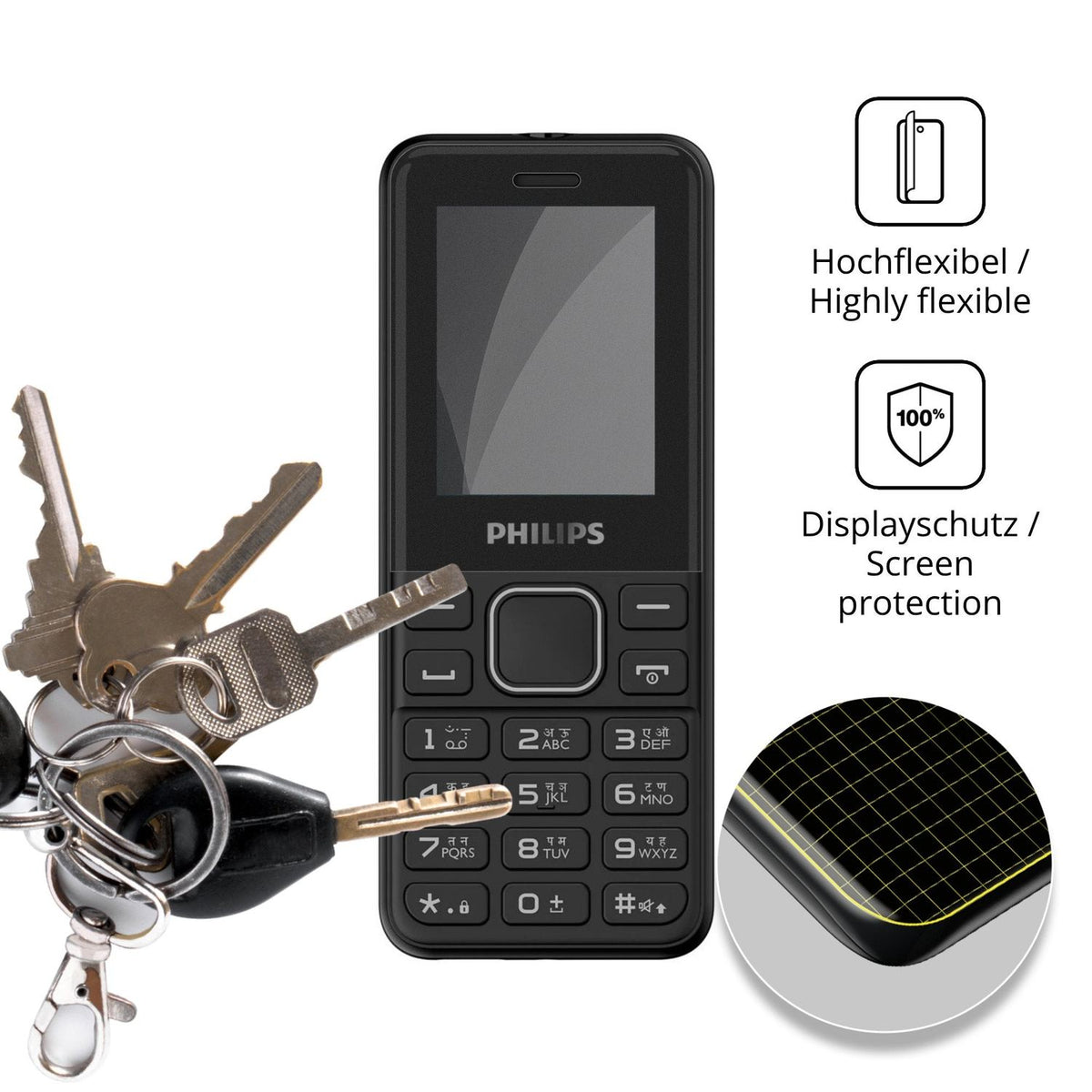 dipos Displayschutz für Philips E2103, mit Blickschutzfilter und perfekter Passform auch für die Rundungen