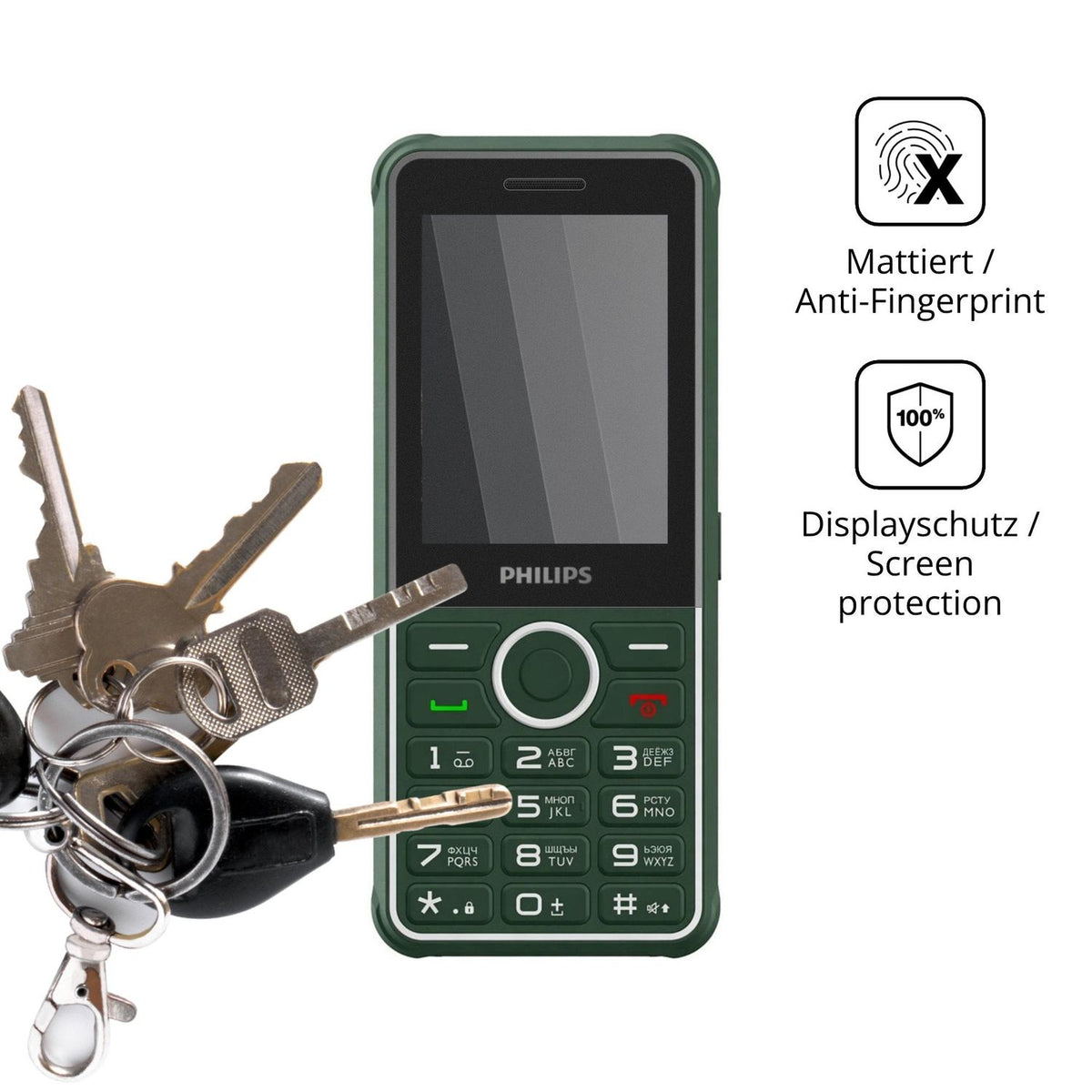 dipos Displayschutz für Philips Xenium E2301, mattierte Oberfläche, Blickschutzfilter und perfekter Passform