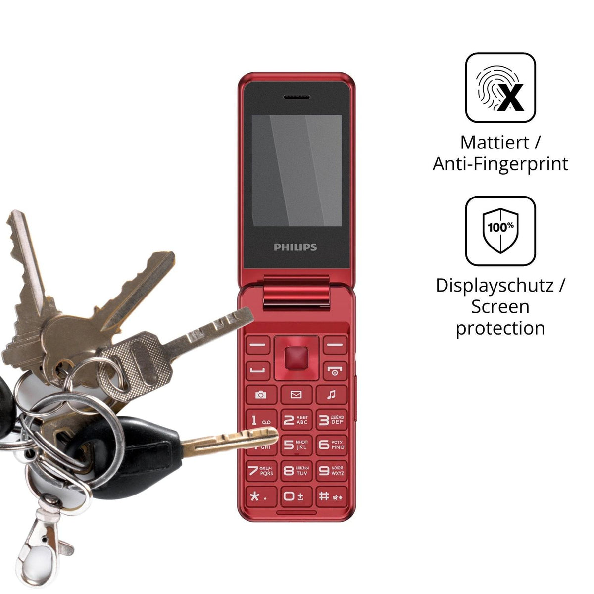 dipos Displayschutz für Philips Xenium E2601, mattierte Oberfläche, Blickschutzfilter und perfekter Passform
