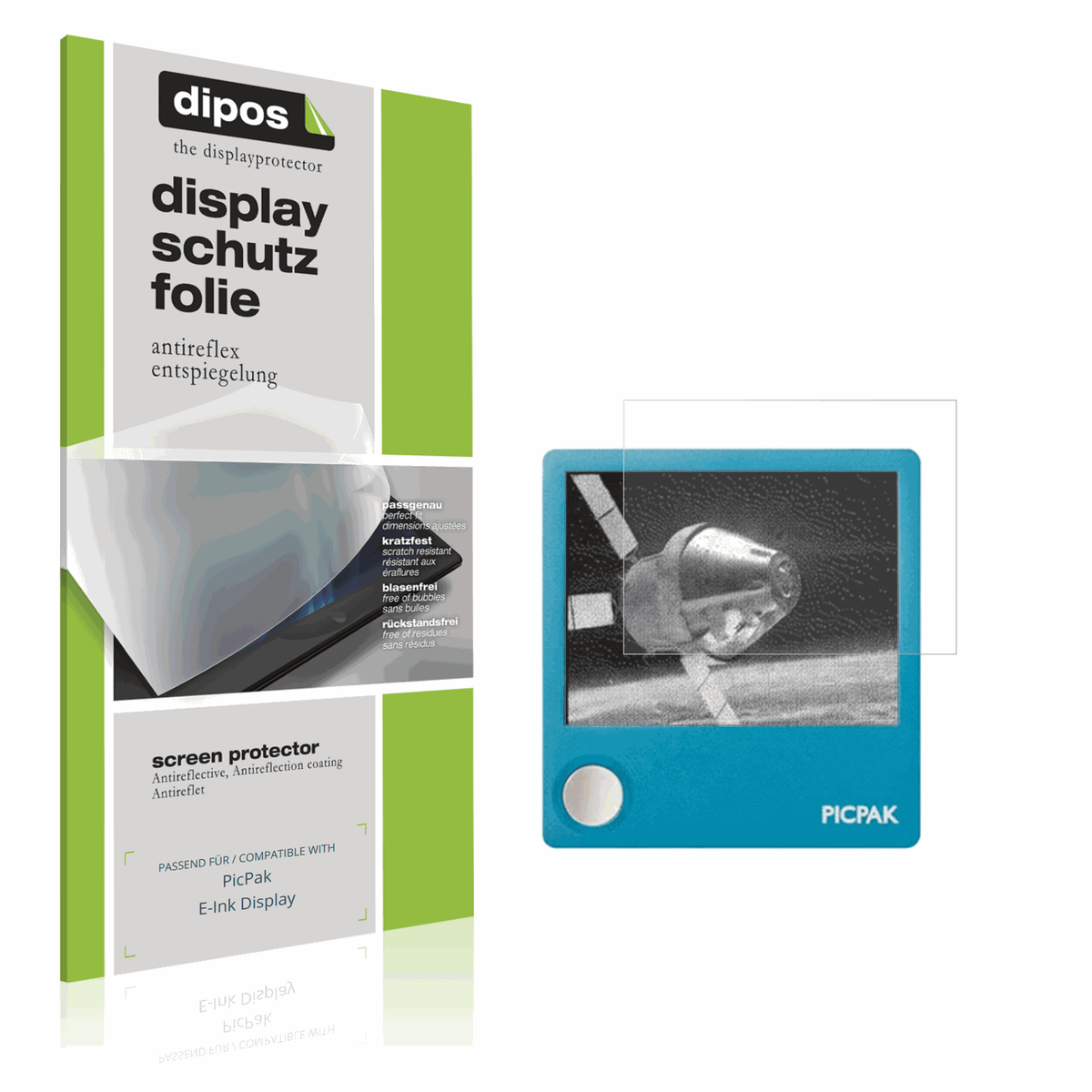 Matte Displayschutzfolie von dipos passend für PicPak E-Ink Display, präziser Zuschnitt und blasenfrei montiert