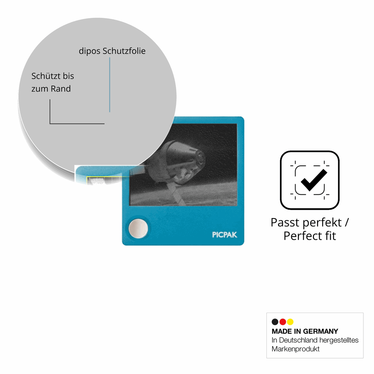 Schutz gegen Kratzer auf dem PicPak E-Ink Display Glas durch Schlüssel oder Ähnliches