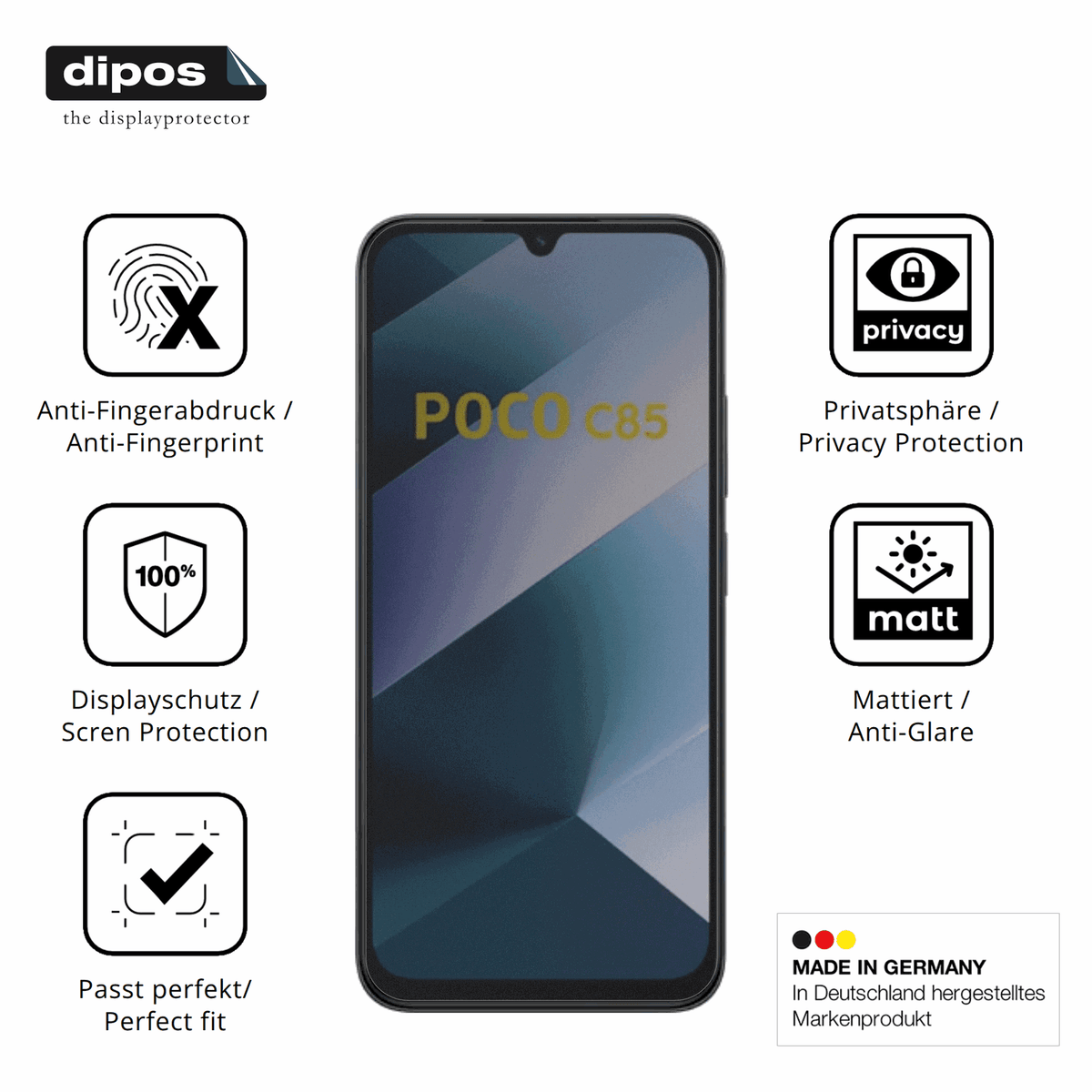 Blickschutzfolie für Poco C85 matt Schutzfolie Privacy