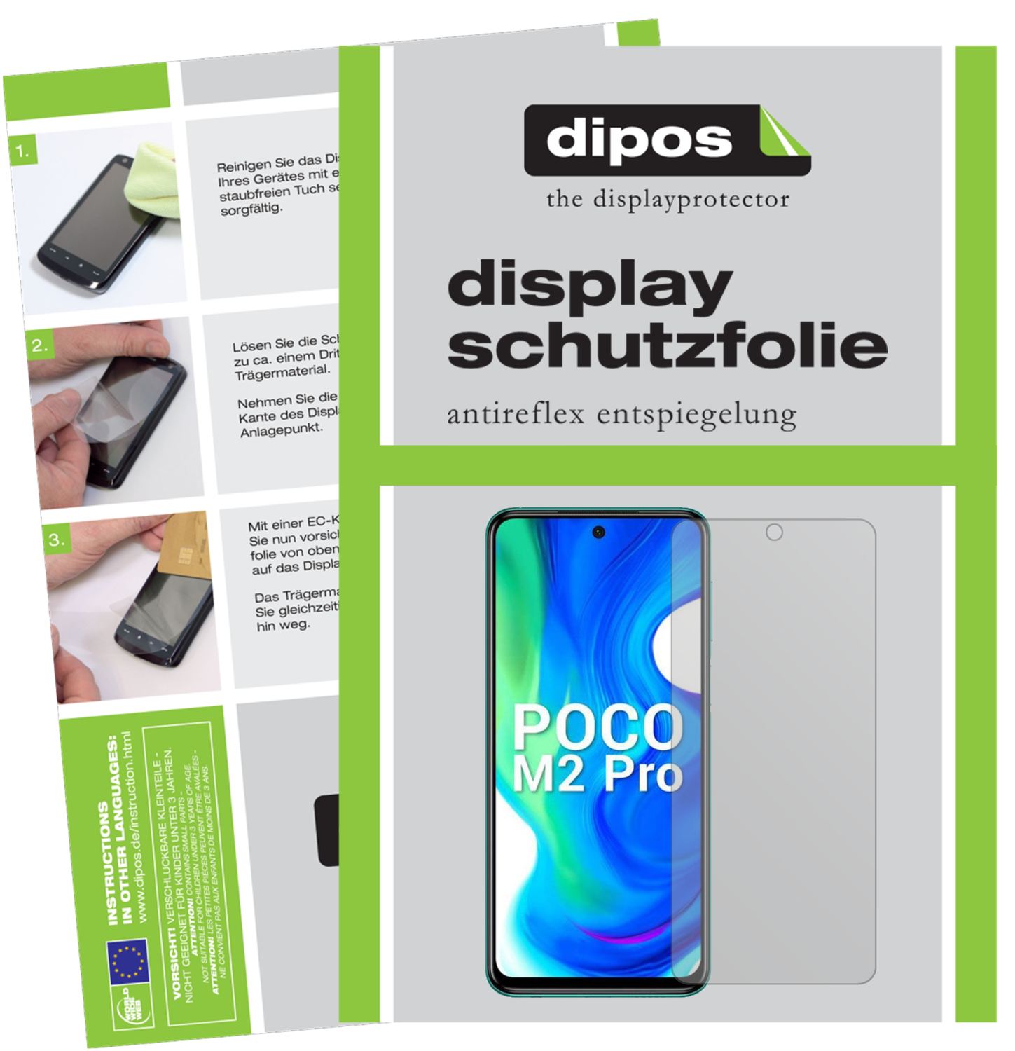 Matte Displayschutzfolie von dipos passend für Xiaomi Poco M2 Pro, präziser Zuschnitt und blasenfrei montiert