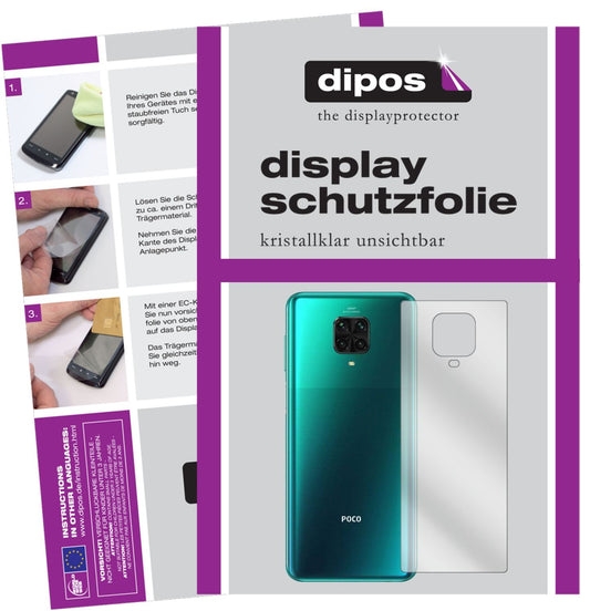 Klare Displayschutzfolie von dipos passend für Poco M2 Pro Rückseite, präziser Zuschnitt und blasenfrei montiert